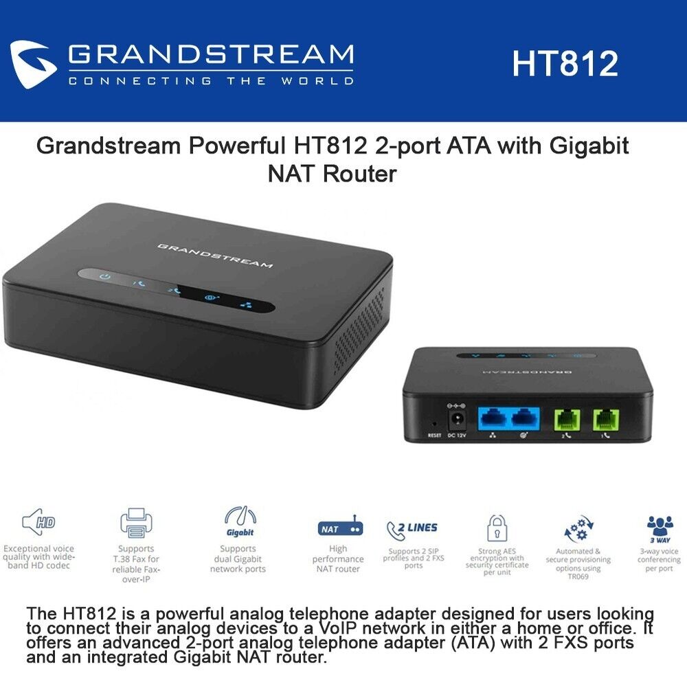 Grandstream HT812 2-Line VoIP Adapters with router