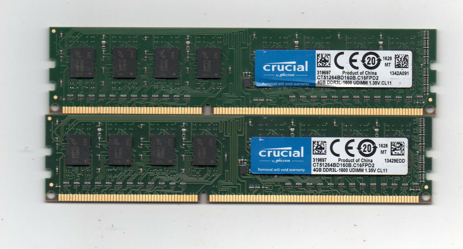 8GB (2X 4GB) Crucial DDR3L 1600 PC3L-12800  Desktop Computer Memory PC Ram  