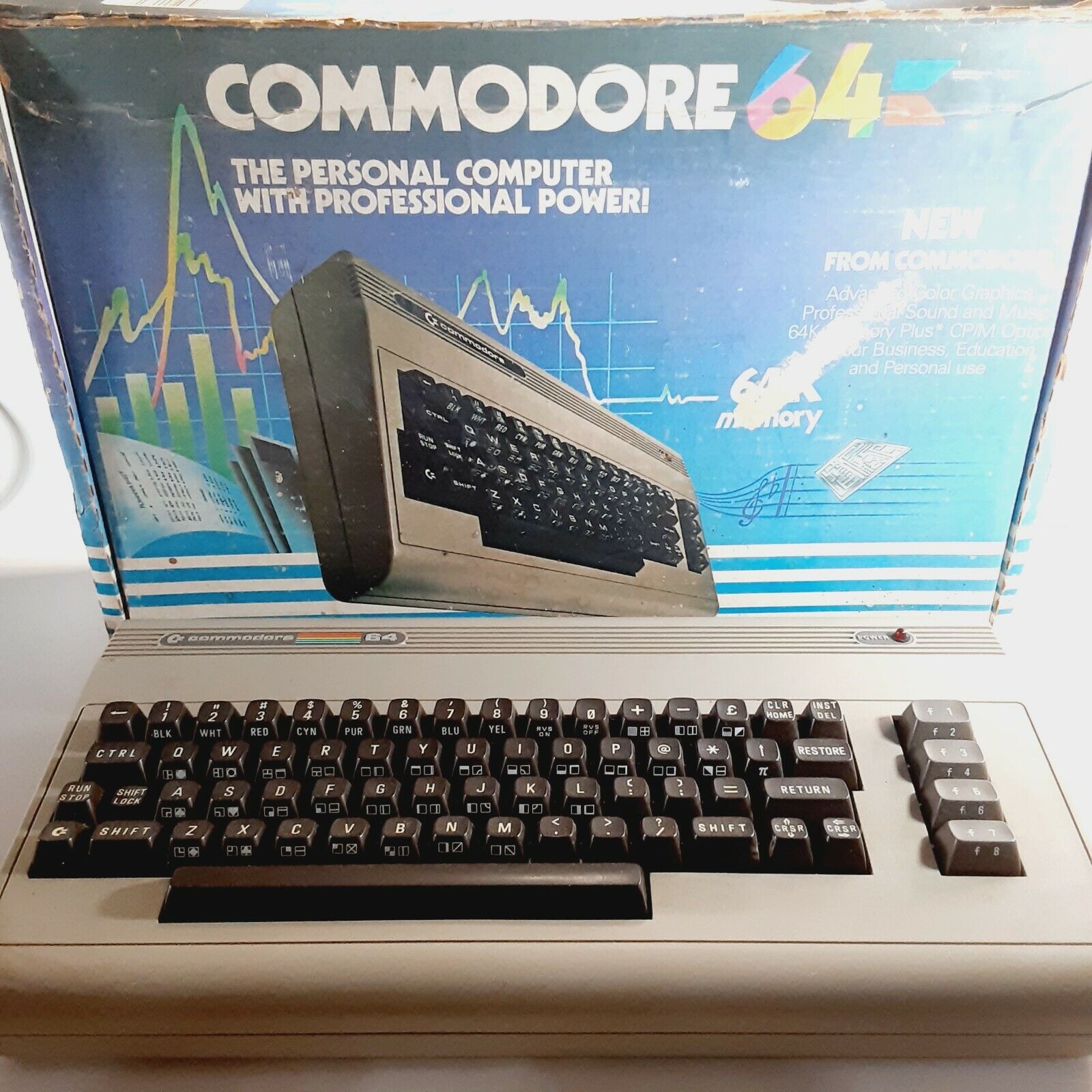 Commodore 64 Vintage Computer System With Box And Power Cord Matching Serial #