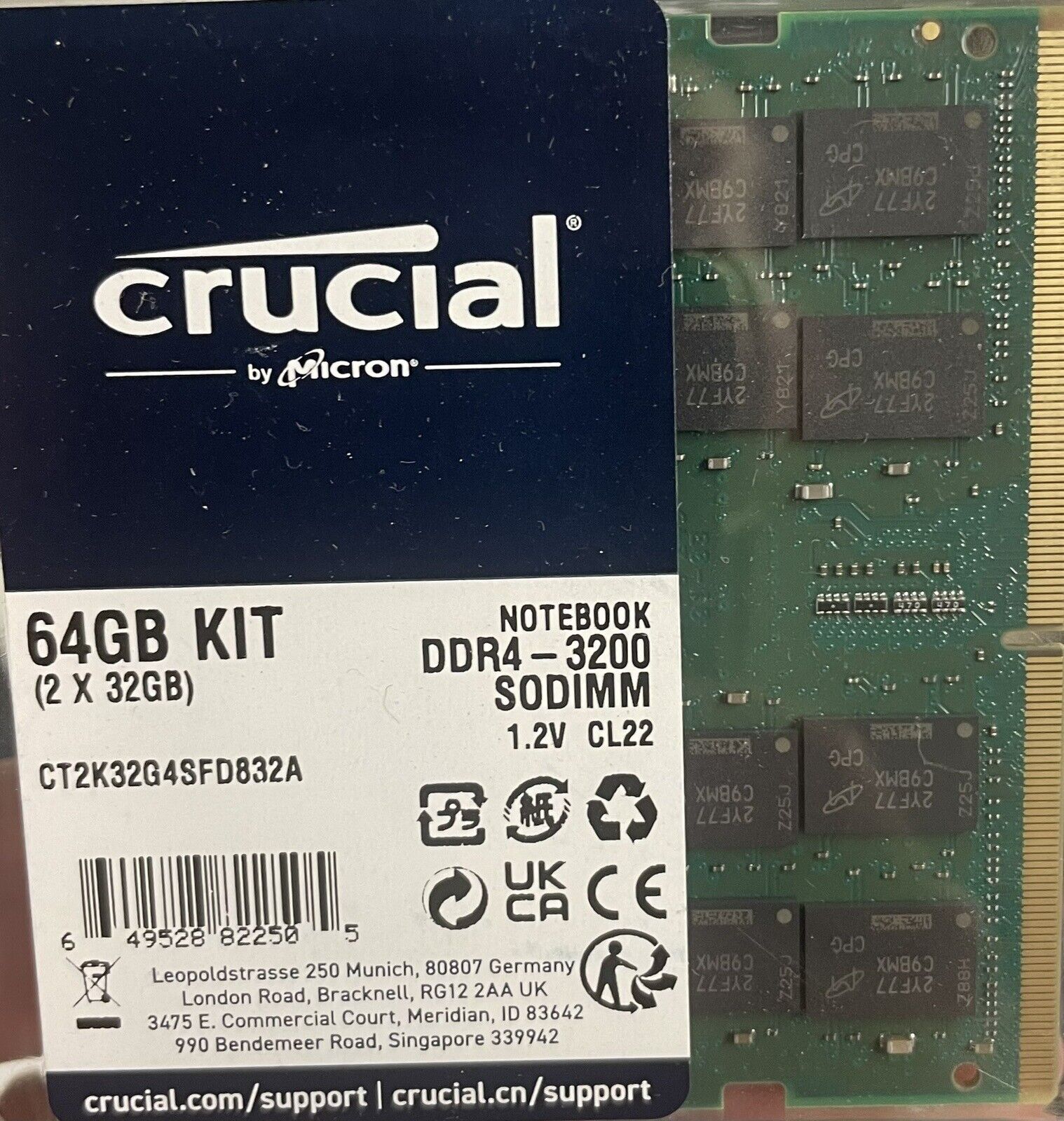 Crucial RAM 64GB Kit (2X32Gb) DDR4 3200Mhz SODIMM Laptop Ram