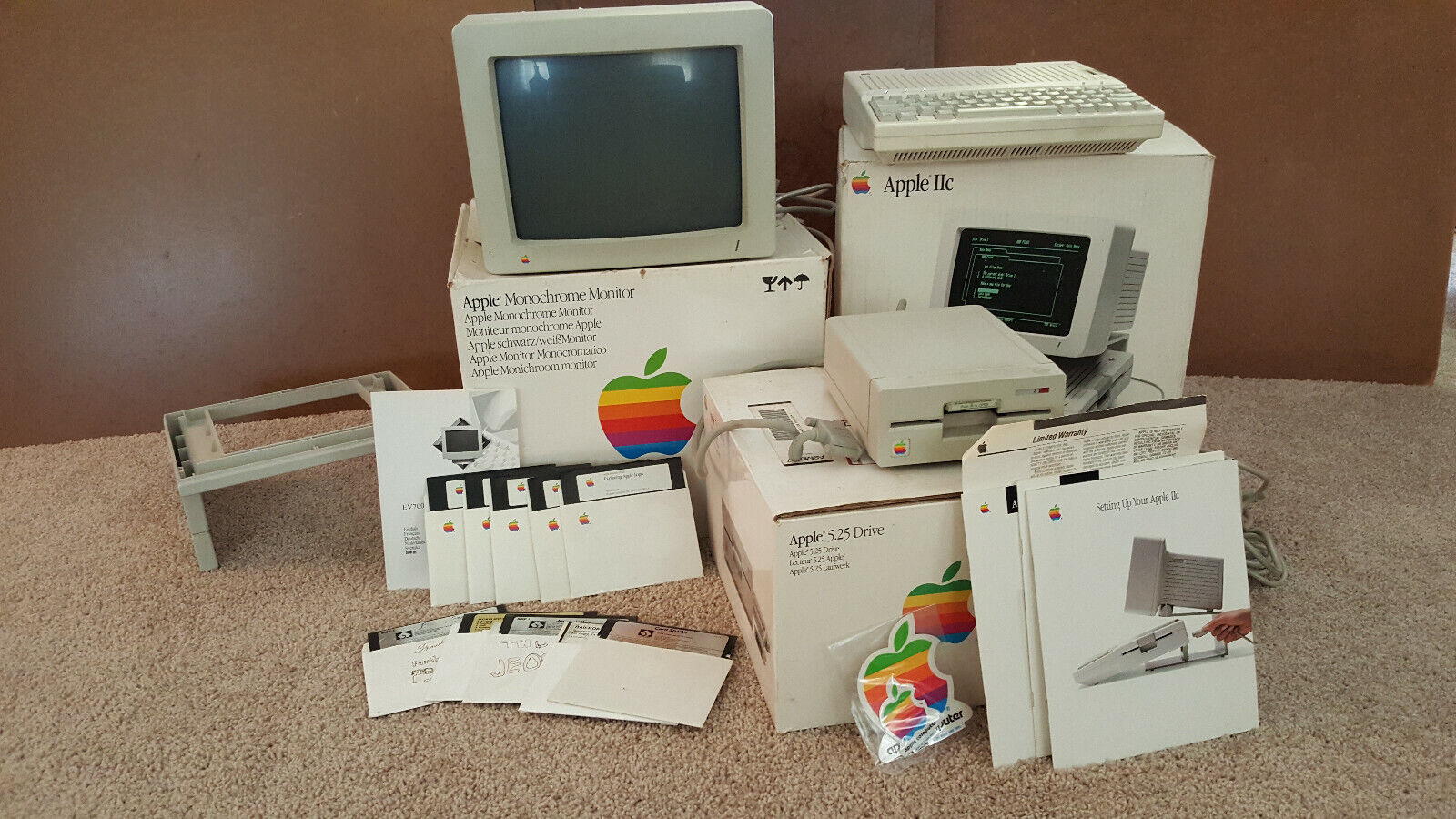 Vintage Apple IIc Computer, Monitor, Stand, Printer, and extras - Original Boxes