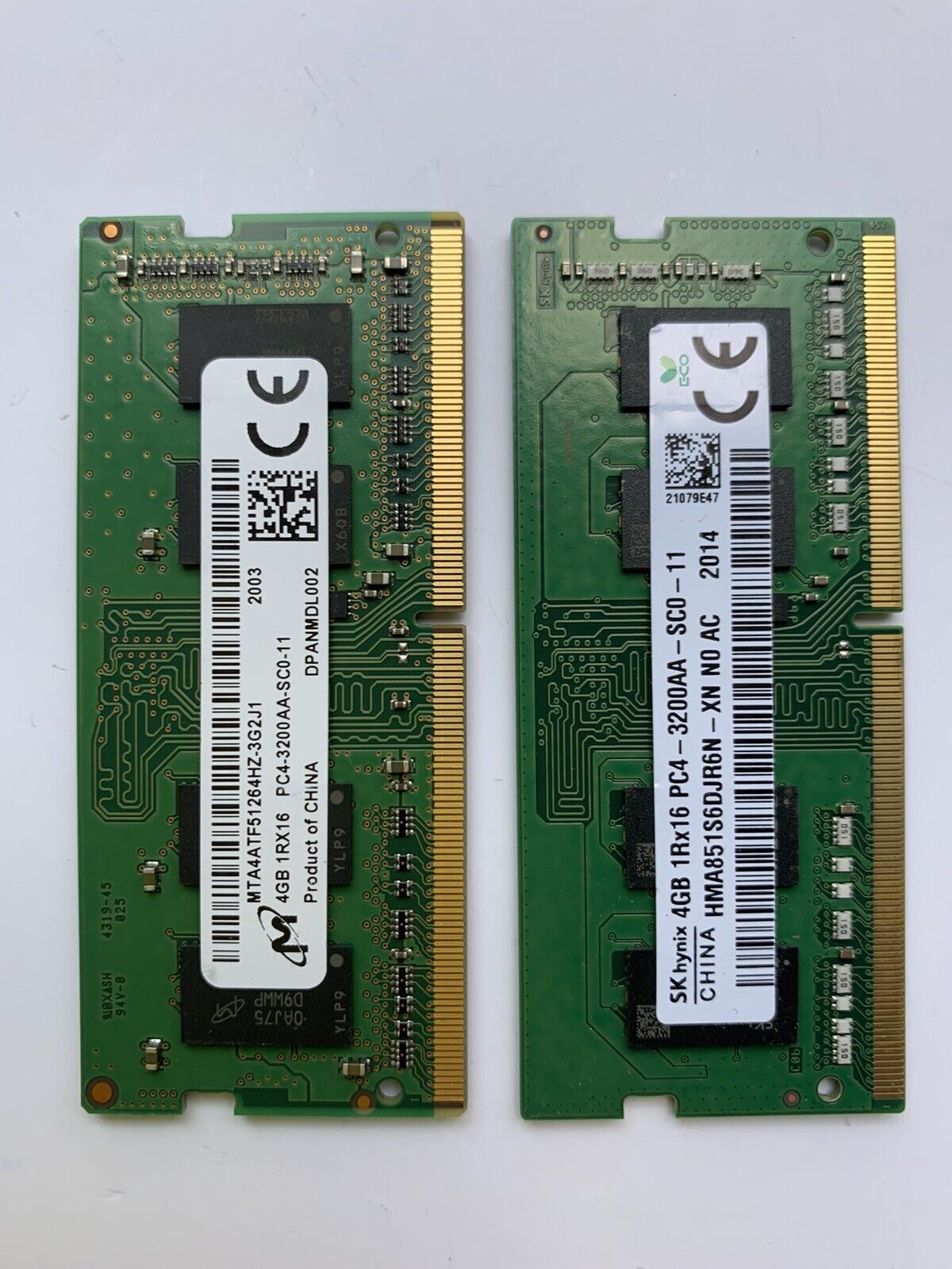 Lot of 2 modules x 4GB Micron/SK Hynix PC4-3200AA 1Rx16 Laptop Memory SODIMM Ram