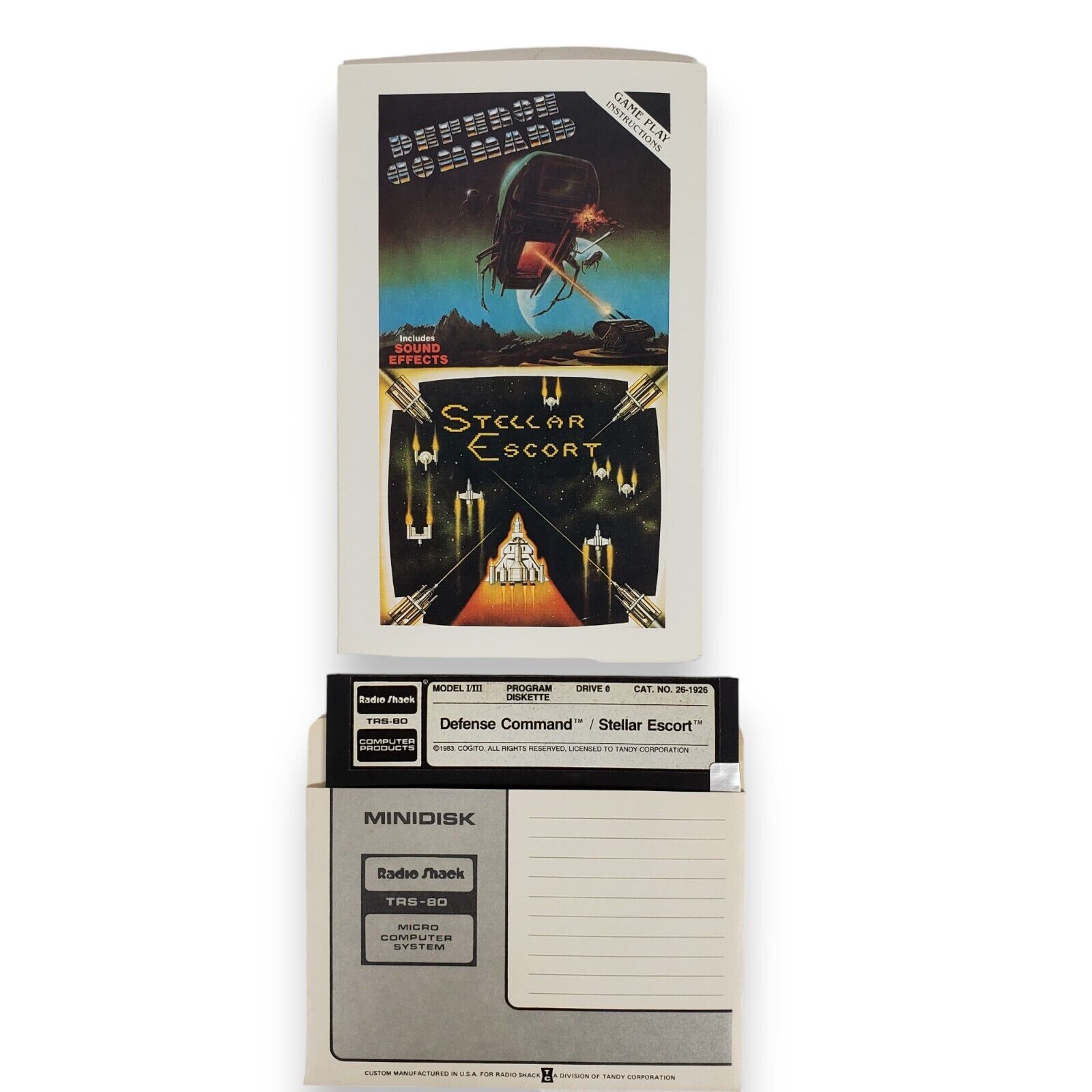 Vintage 1983 Original Defense Command & Stellar Escort Games Floppy for TRS-80