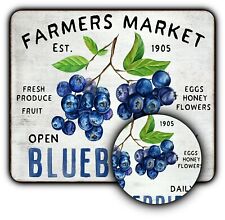 Mouse Pad Sign + Coaster - Vintage Style - Blueberry Farm -1/4