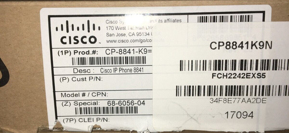 Cisco 8841 CP-8841-K9 Wall Mountable VoIP Business Phone