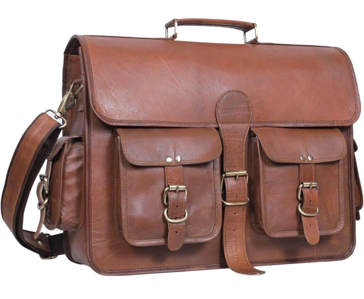 Genuine Vintage Brown Leather Messenger Shoulder Bag Briefcase Brand New-Sealed