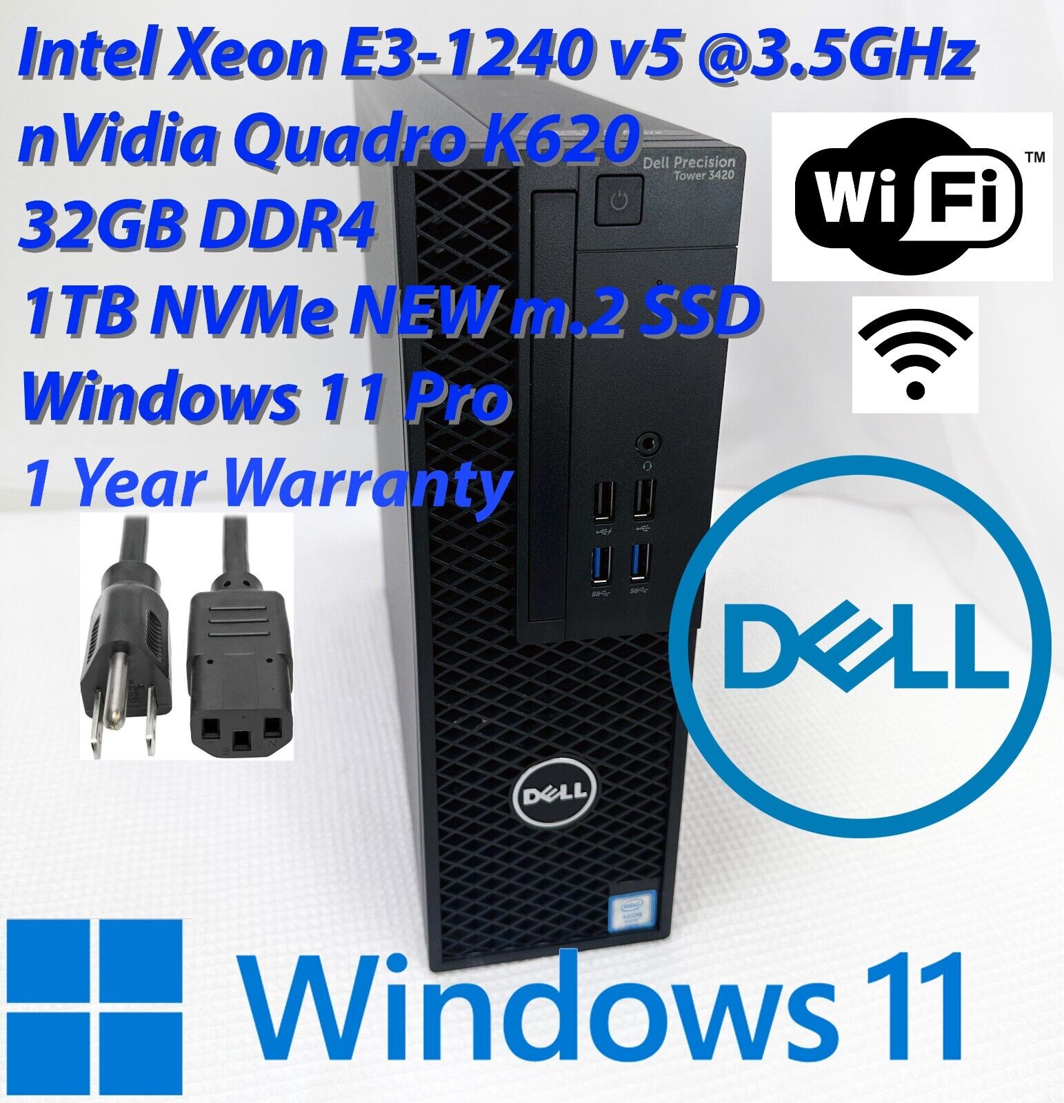 DELL Precision 3420 SFF Xeon, 32GB, 1TB NVMe SSD, nVidia+Wi-Fi PC Desktop Win11P