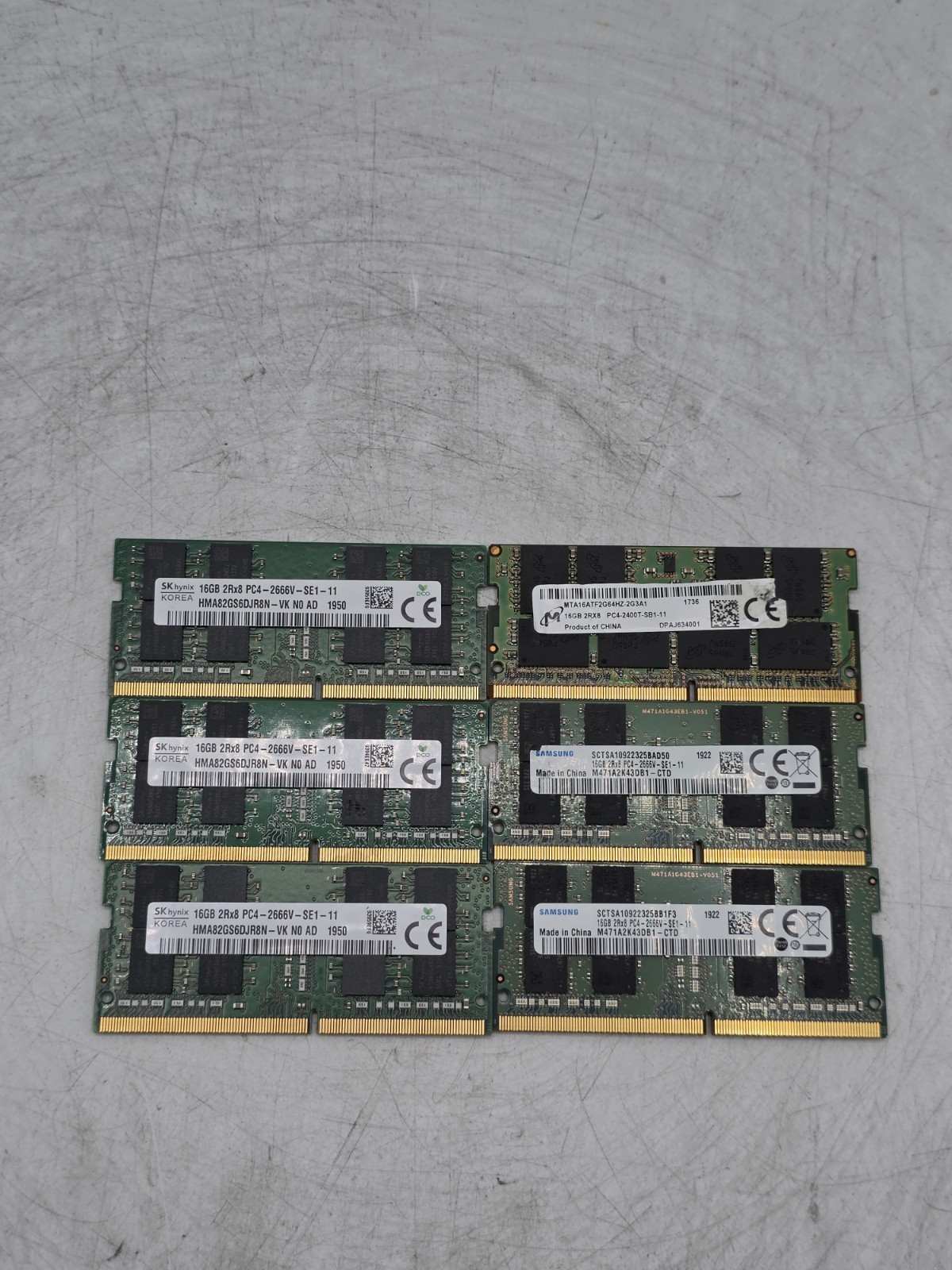 LOT OF 6 16GB DDR4 LAPTOP MEMORY RAM VARIOUS BRANDS/SPEEDS LOT OF 6 16GB DDR4 LAPTOP MEMORY RAM VARIOUS BRANDS/SPEEDS