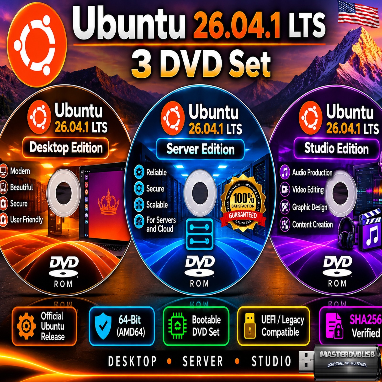 Ubuntu 26.04.1 LTS – 3 DVD Set | Desktop • Server • Studio Edition Ubuntu 26.04.1 LTS – 3 DVD Set | Desktop • Server • Studio Edition
