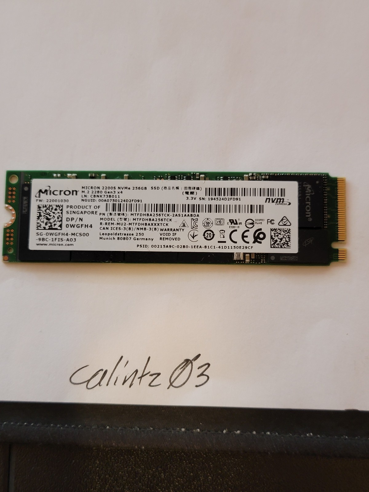 MICRON 2200S 256GB NVMe SSD (MTFDHBA256TCK-2AS1AABDA) - TESTED - 60%