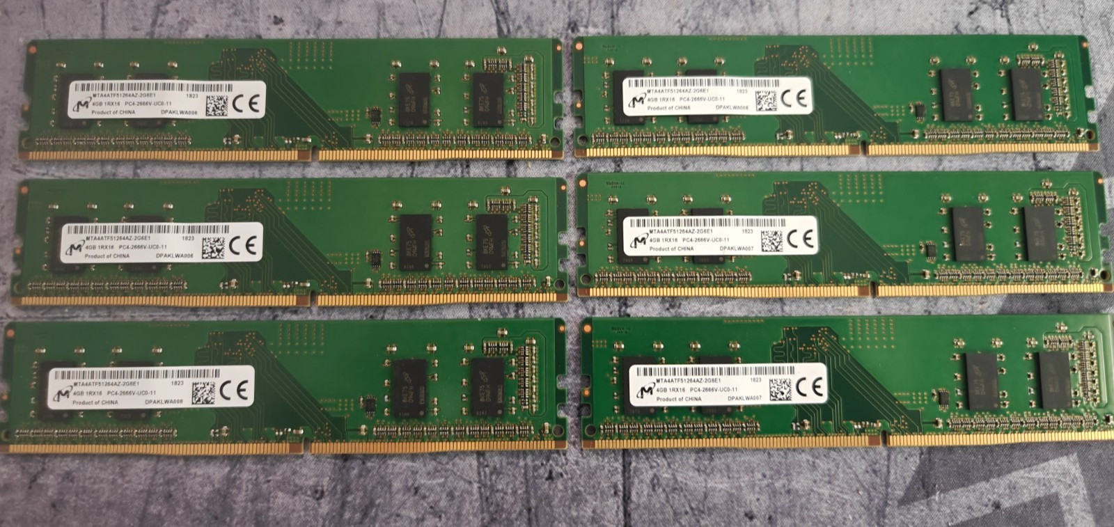 Lot of 6 Micron 4GB PC4-2666V-UC0 DDR4 2666MHz RAM MTA4ATF51264AZ-2G6E1 24GB Kit