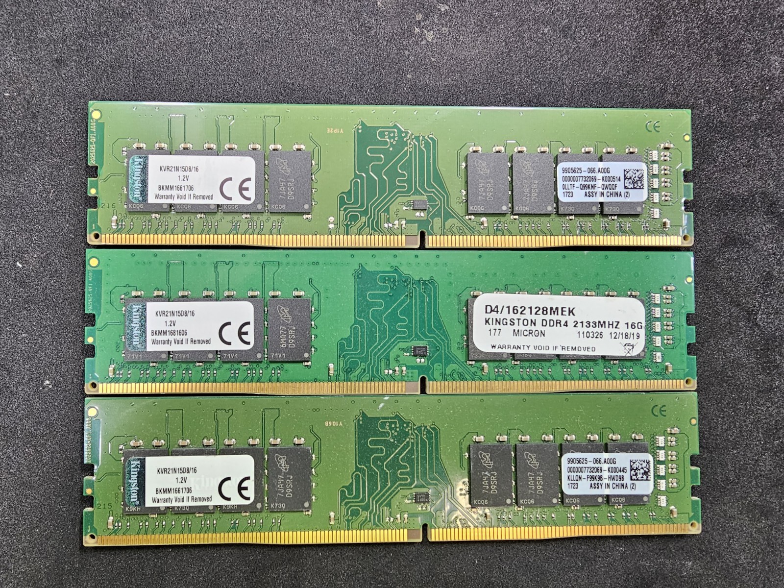 48GB 3x Kingston 16GB KVR21N15D8/16 PC4-17000 DDR4-2133 RAM TESTED