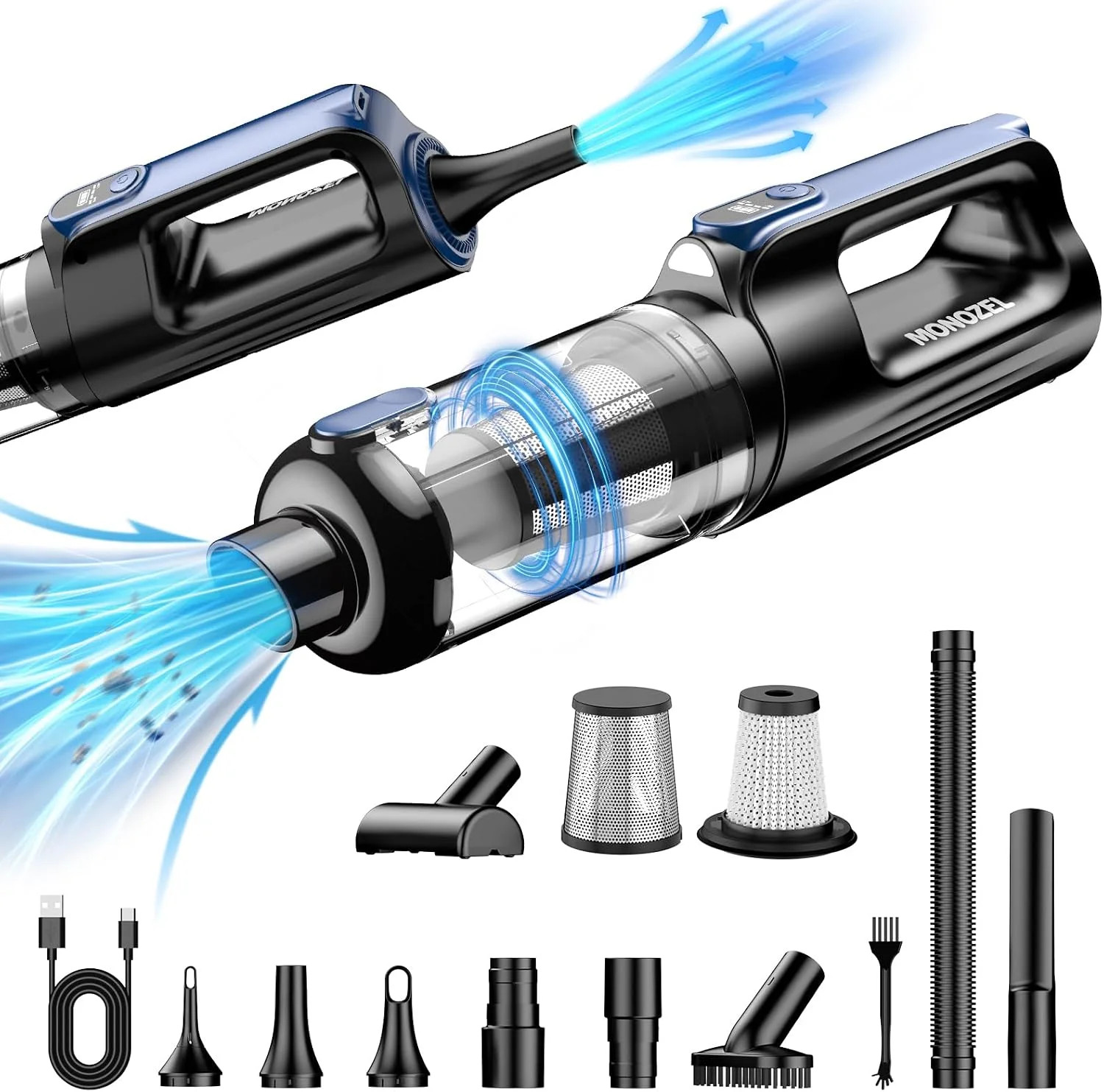 MONOZEL Car Vacuum Portable Cordless, 18000Pa 2 in 1 Vacuum Cleaner&Air Duster, MONOZEL Car Vacuum Portable Cordless, 18000Pa 2 in 1 Vacuum Cleaner&Air Duster,