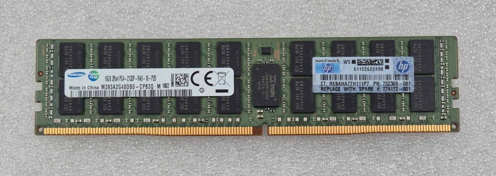 SAMSUNG 16GB 2Rx4 PC4-2133P M393A2G40DB0-CPB3Q DDR4 Memory RAM *HP 752369-081