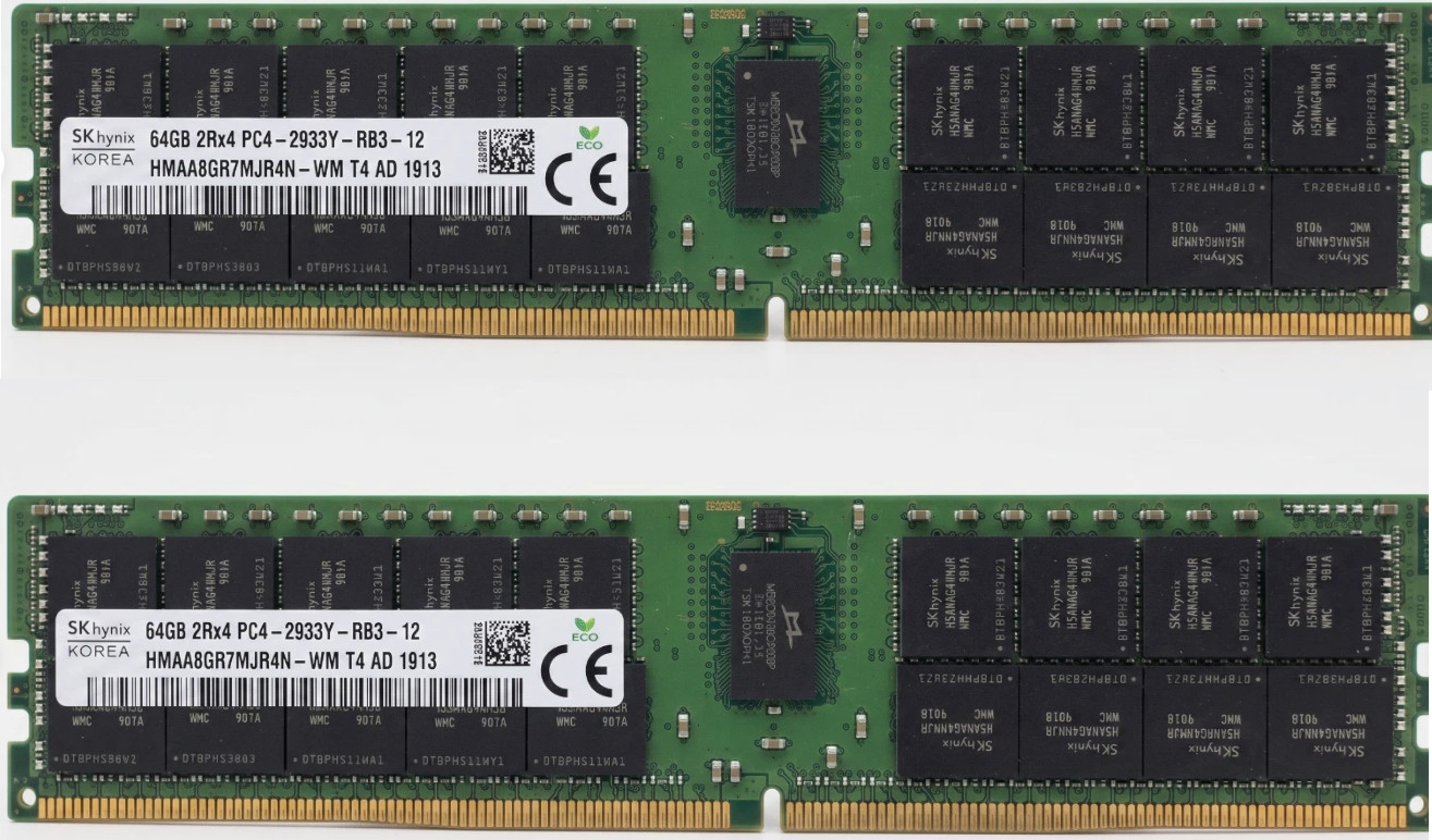 Lot of 2 SK Hynix 64GB 2Rx4 PC4-2933Y DDR4 ECC Rdimm RAM HMAA8GR7AJR4N-XM Lot of 2 SK Hynix 64GB 2Rx4 PC4-2933Y DDR4 ECC Rdimm RAM HMAA8GR7AJR4N-XM