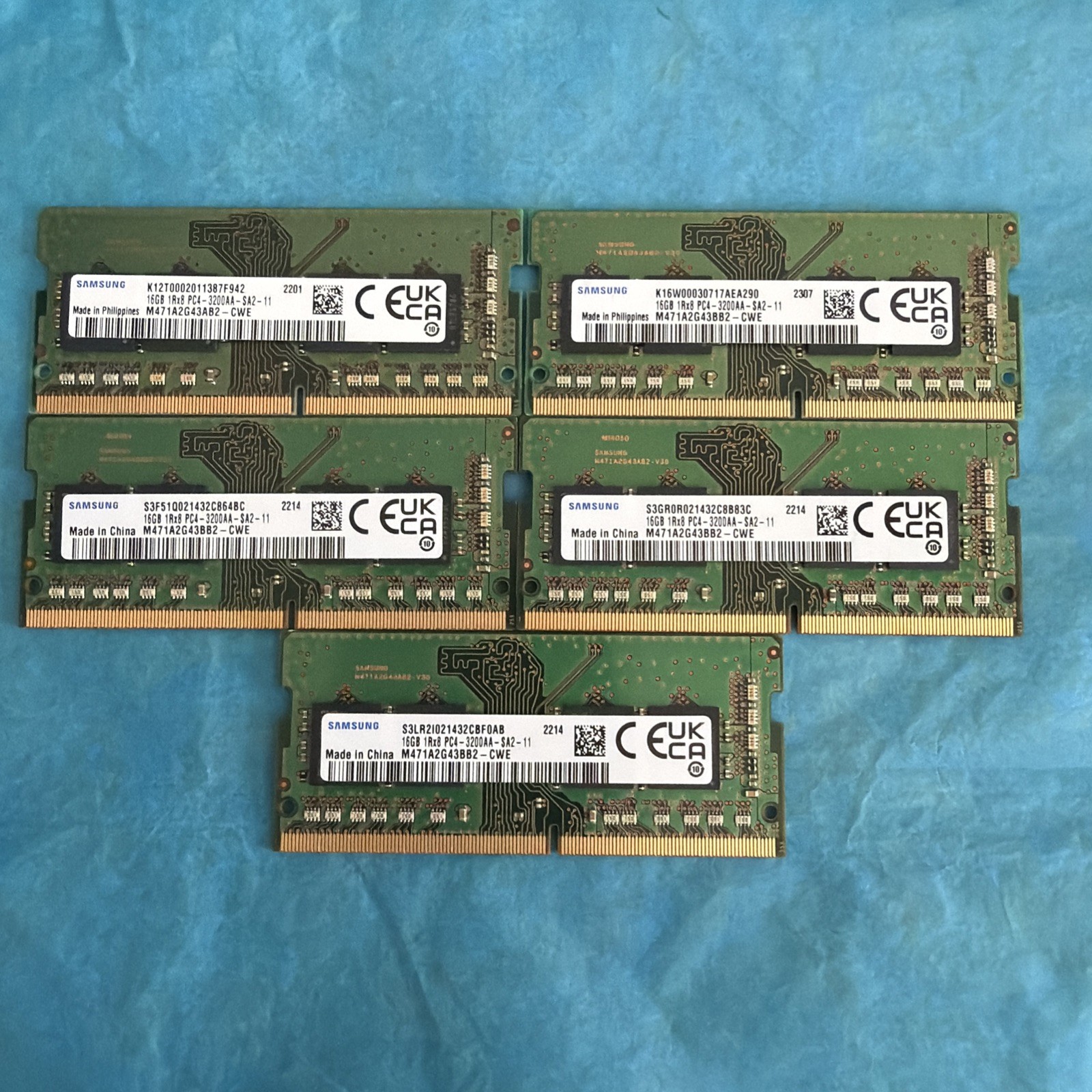 Samsung 16GB Modules Lot Of 5 Modules(80gb total) 1RX8 PC4-3200AA Laptop Memory