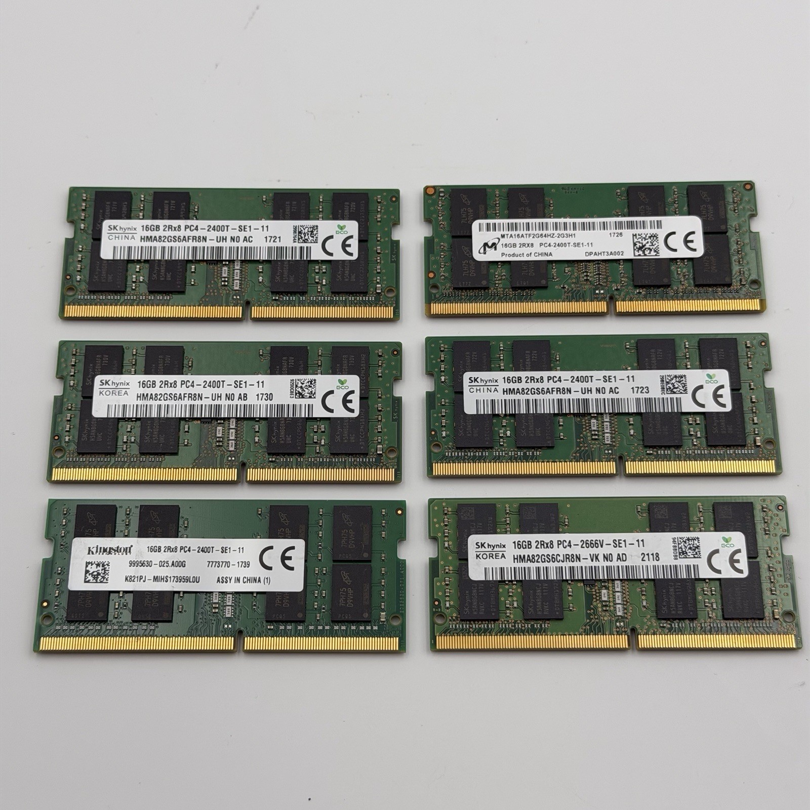 Lot of 6 Mixed Brand/Speed 16GB  DDR4 SODIMM Laptop Memory RAM