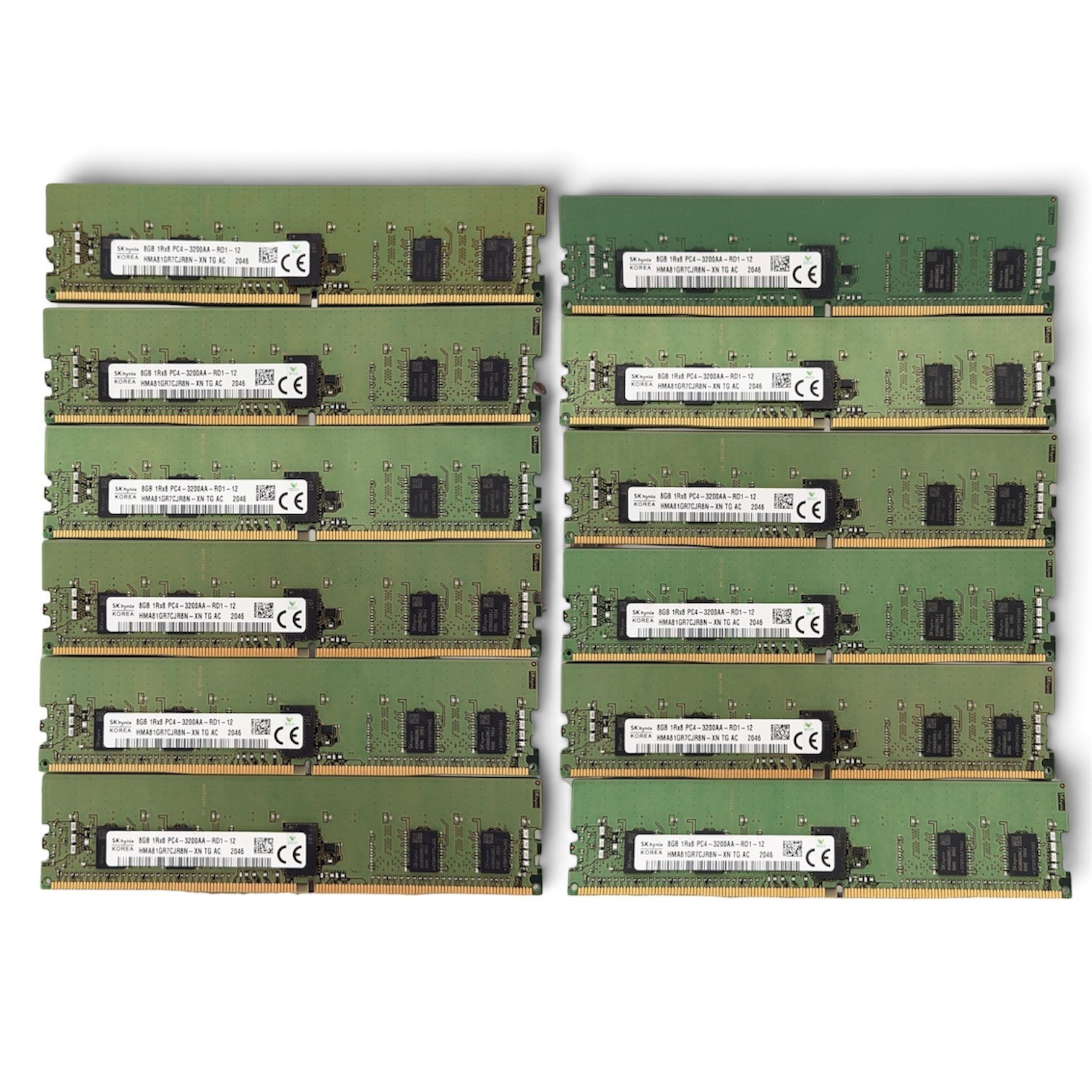 Lot of 12 Hynix 8GB DDR4-3200AA ECC RDIMM HMA81GR7CJR8N-XN Lot of 12 Hynix 8GB DDR4-3200AA ECC RDIMM HMA81GR7CJR8N-XN