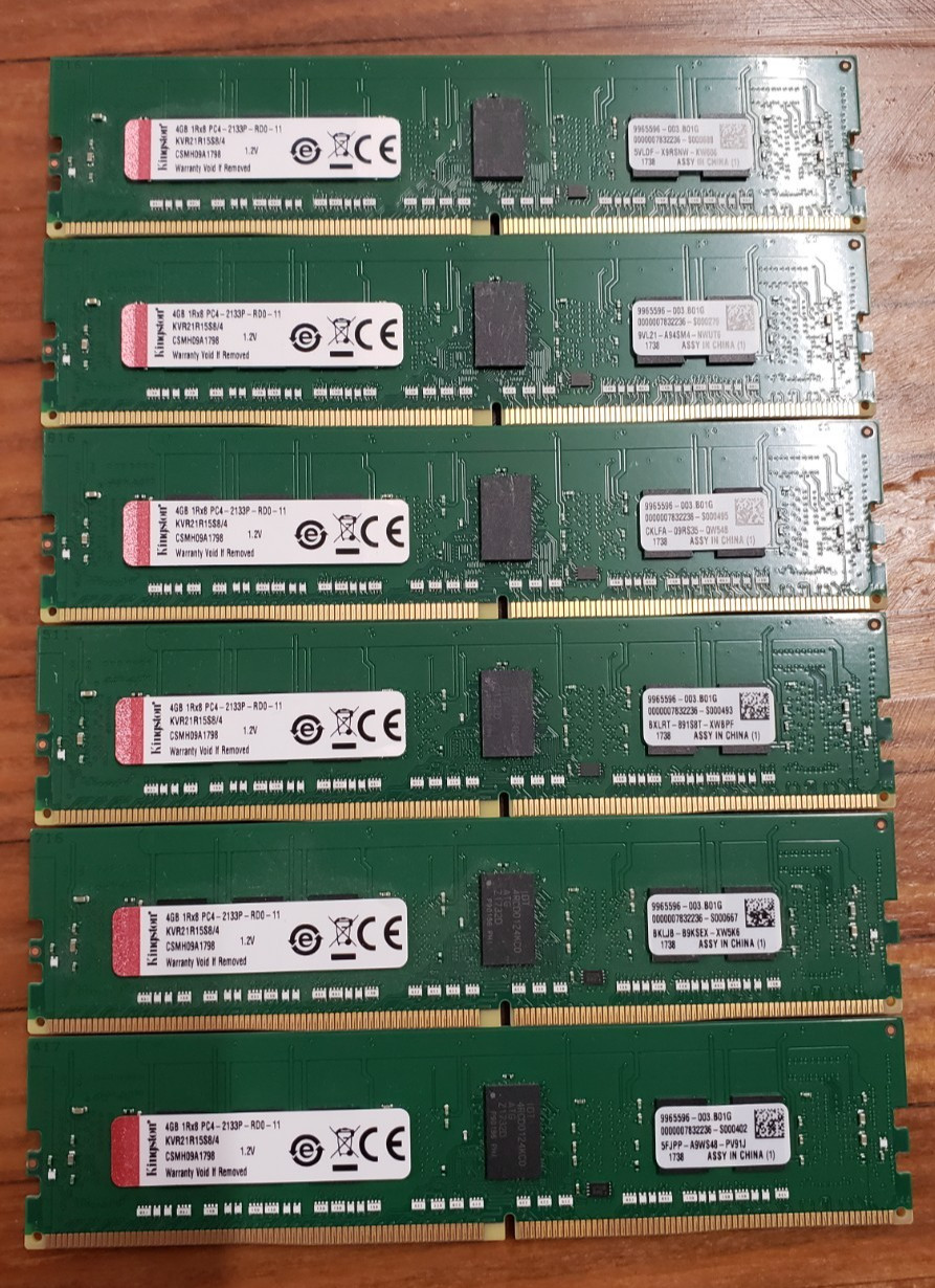Lot of 6x Kingston KVR21R15S8/4 4GB 1Rx8 PC4-2133P-RD0-11 ECC REG Server Memory Lot of 6x Kingston KVR21R15S8/4 4GB 1Rx8 PC4-2133P-RD0-11 ECC REG Server Memory