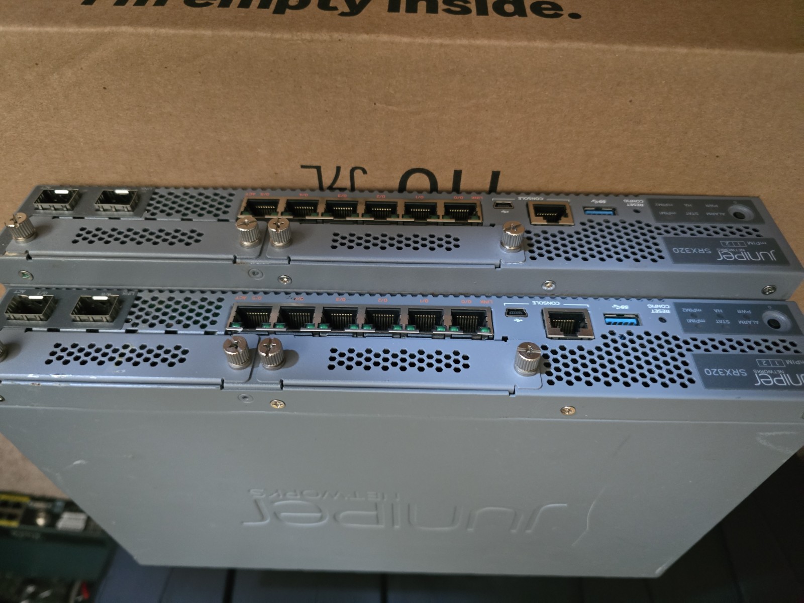 2x Juniper SRX320 8-Port Security Services Gateway Appliance w/ AC Adapters