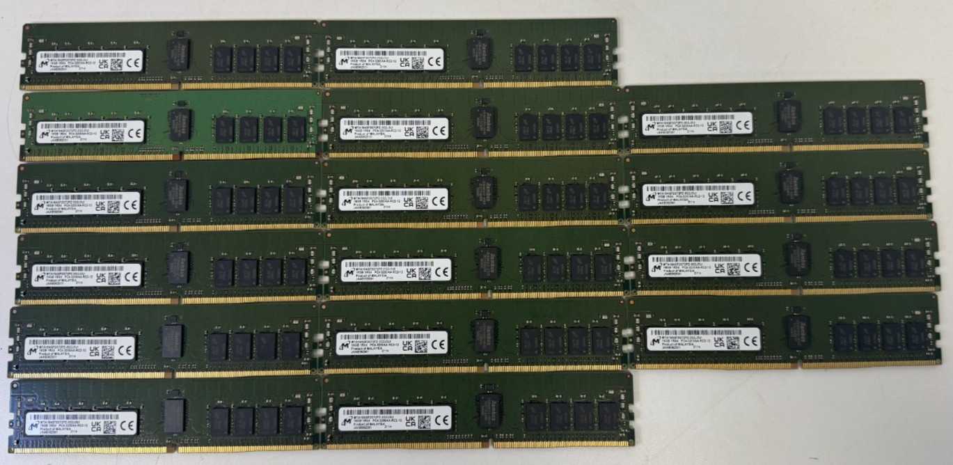 Lot 16) Micron 16GB 1Rx4 PC4-3200AA-RC2-12 ECC DDR4 Ram MTA18ASF2G72PZ-3G2J3UI