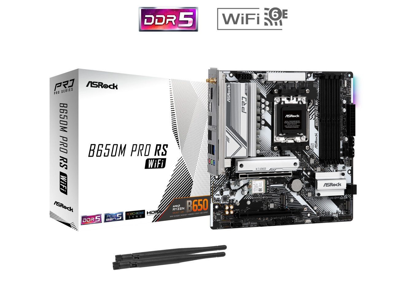 ASRock B650M Pro RS WiFi AM5 AMD B650 SATA 6Gb/s Micro ATX Motherboard