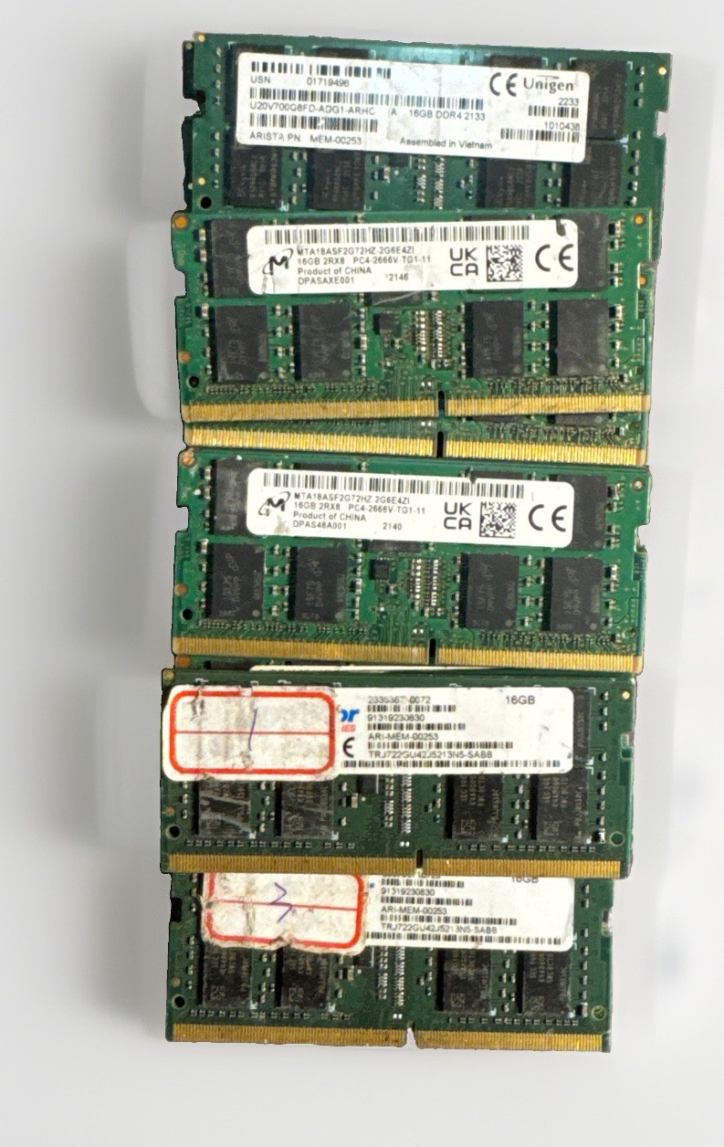 Lot of 47 Mix Micron 16GB 2RX8 PC4-2666V MTA18ASF2G72HZ-2G6E1ZI DDR4 SO-DIMM RAM Lot of 47 Mix Micron 16GB 2RX8 PC4-2666V MTA18ASF2G72HZ-2G6E1ZI DDR4 SO-DIMM RAM