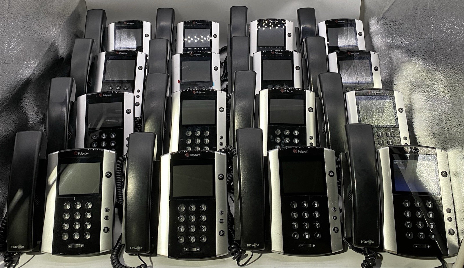 Lot Of 16: Polycom VVX 501 VoIP Touchscreen Desktop Phone W/Handsets & Stands