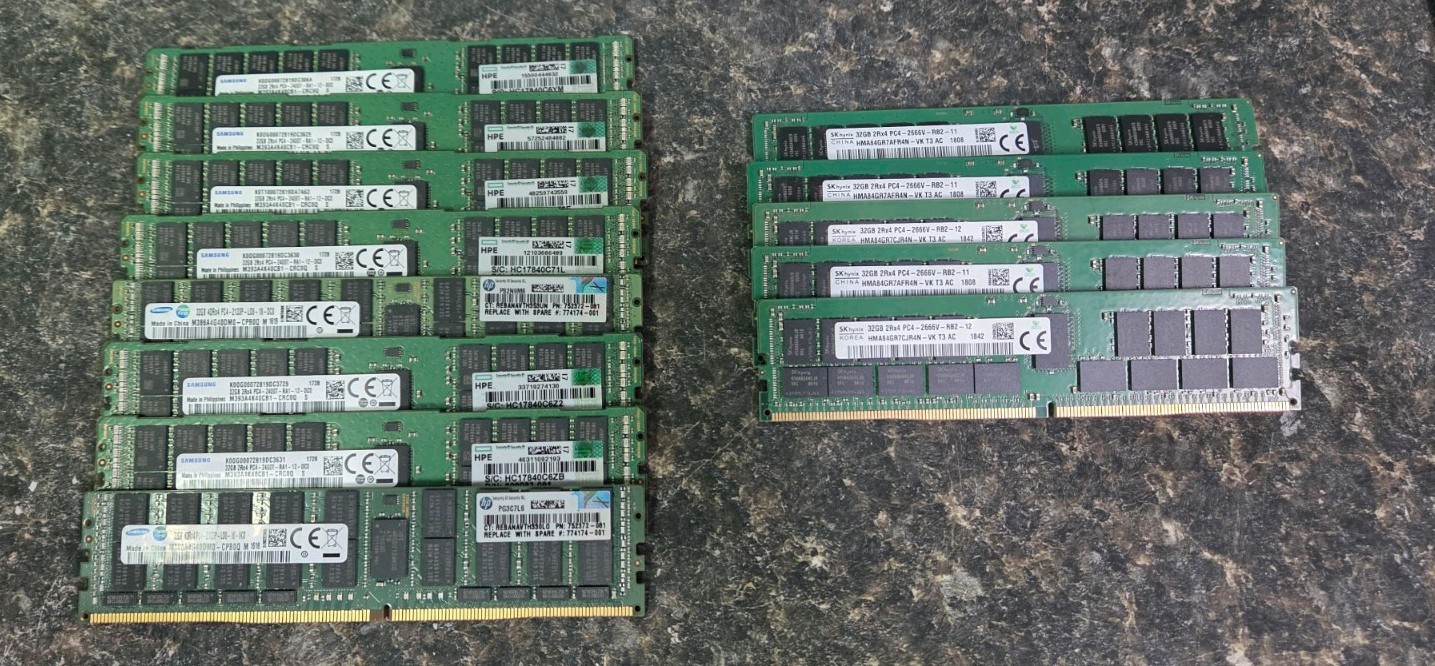 Lot of 13, Samsung and Hynix 32GB PC4-2400T/2666V/2133P - Server Memory RAM 
