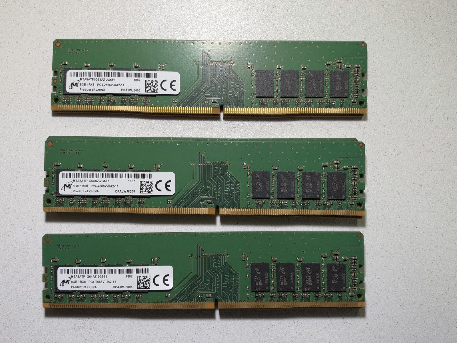Lot of 8 Micron MTA8ATF1G64AZ-2G6E1 DDR4 8GB 1RX8 PC4-2666v Memory Ram Lot of 8 Micron MTA8ATF1G64AZ-2G6E1 DDR4 8GB 1RX8 PC4-2666v Memory Ram