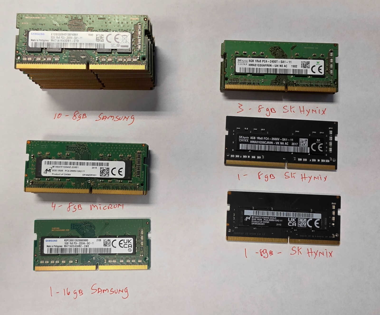 Lot of 20 Mixed Brand/Speeds DDR4 Laptop Memory-Samsung/SK Hynix/Micron