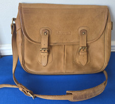 Vtg Sandstorm Kenya Dominic Satchel Pull-Up Tan Leather Messenger Bag Shoulder picture