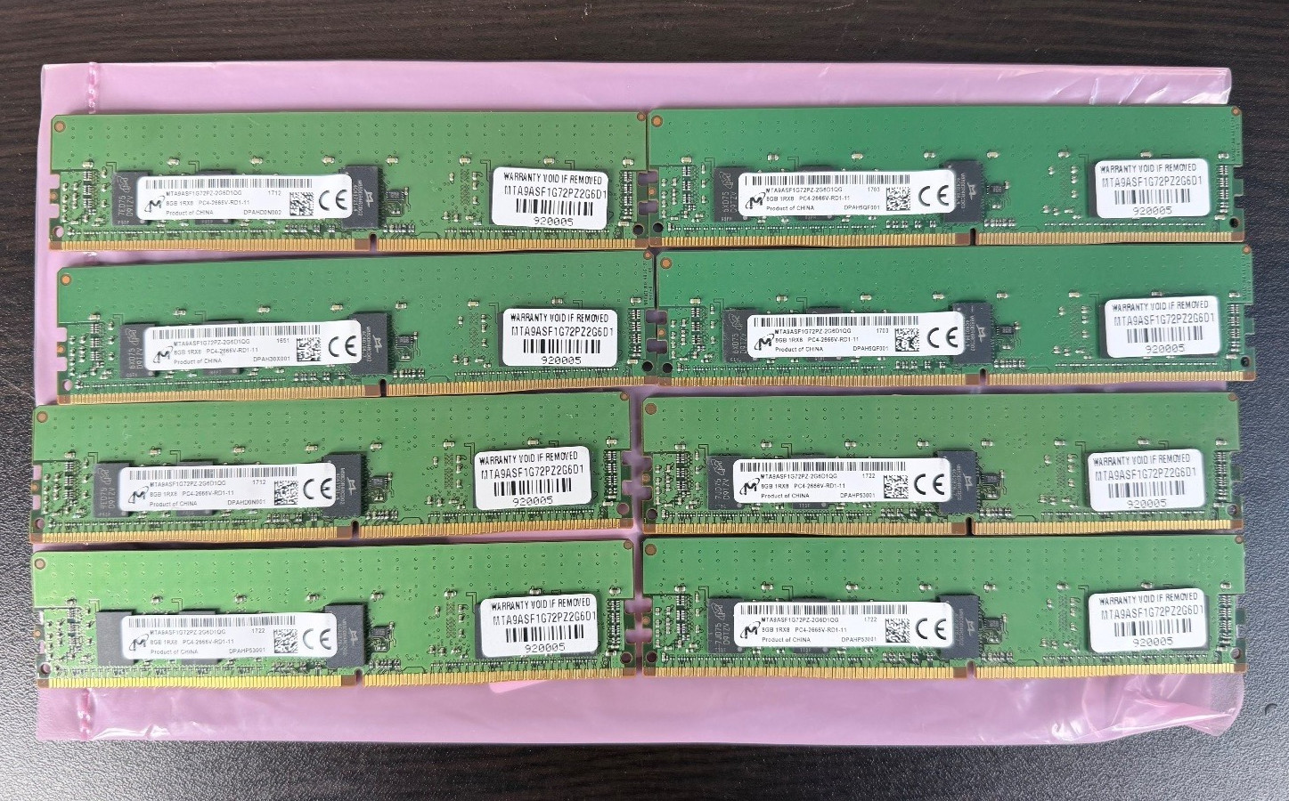 Lot of 8 x 8GB Micron MTA9ASF1G72PZ-2G6D1QG PC4-2666V Server Memory Lot of 8 x 8GB Micron MTA9ASF1G72PZ-2G6D1QG PC4-2666V Server Memory