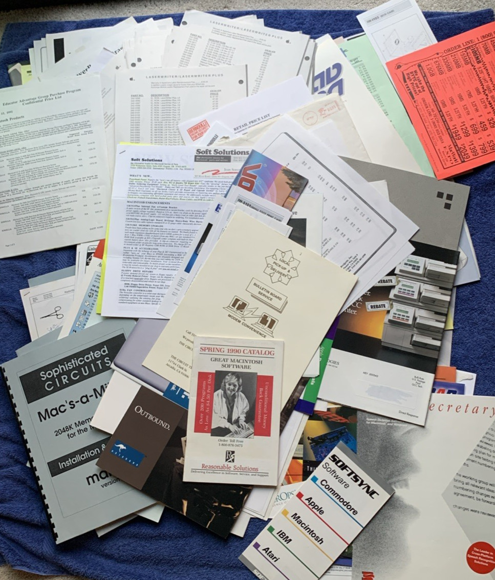 Huge lot of vintage computer brochures, price lists, etc.; mostly Mac