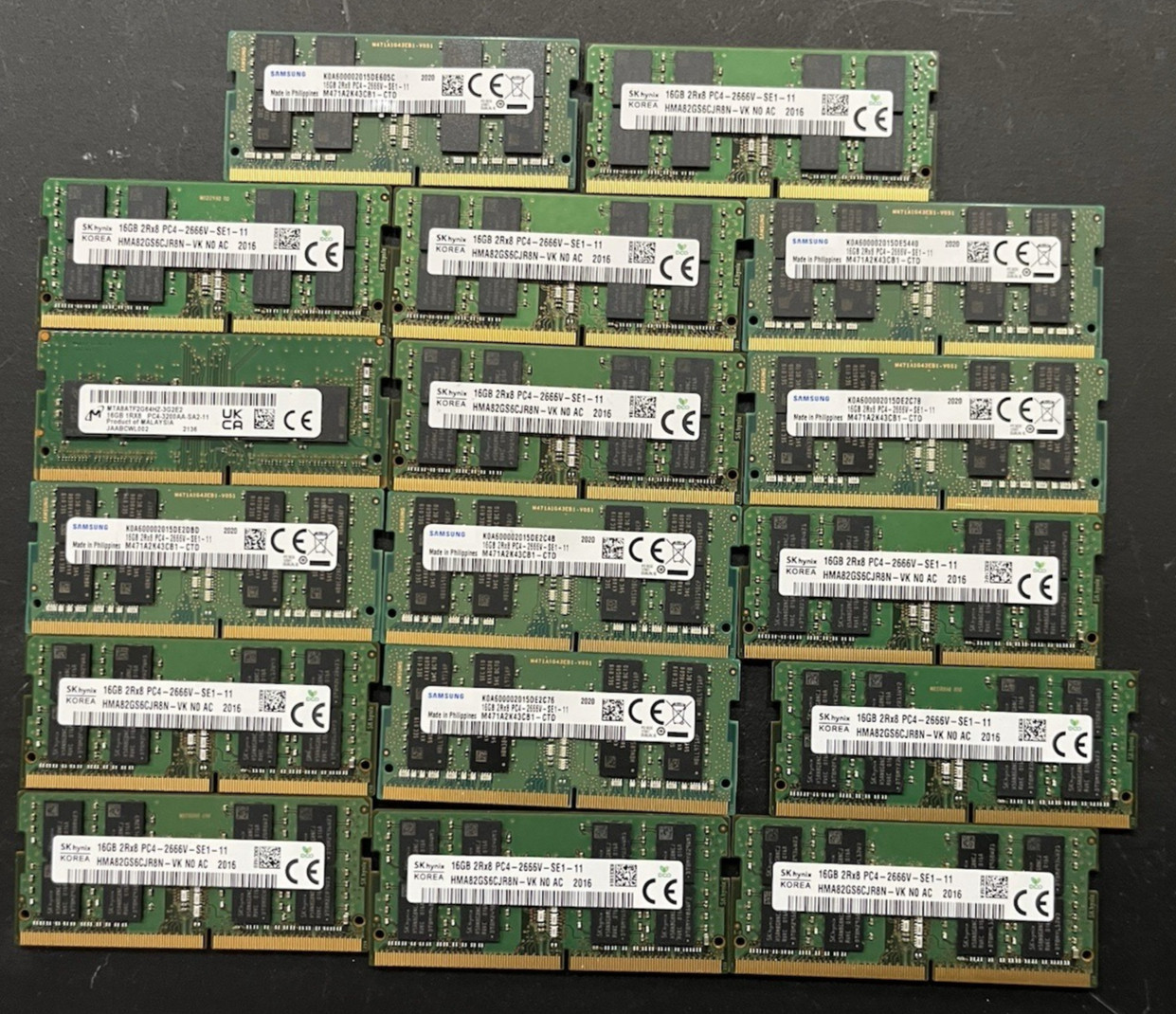 LOT OF 17 Mixed Brand & Speed 16GB DDR4 PC4 SODIMM Laptop Memory RAM