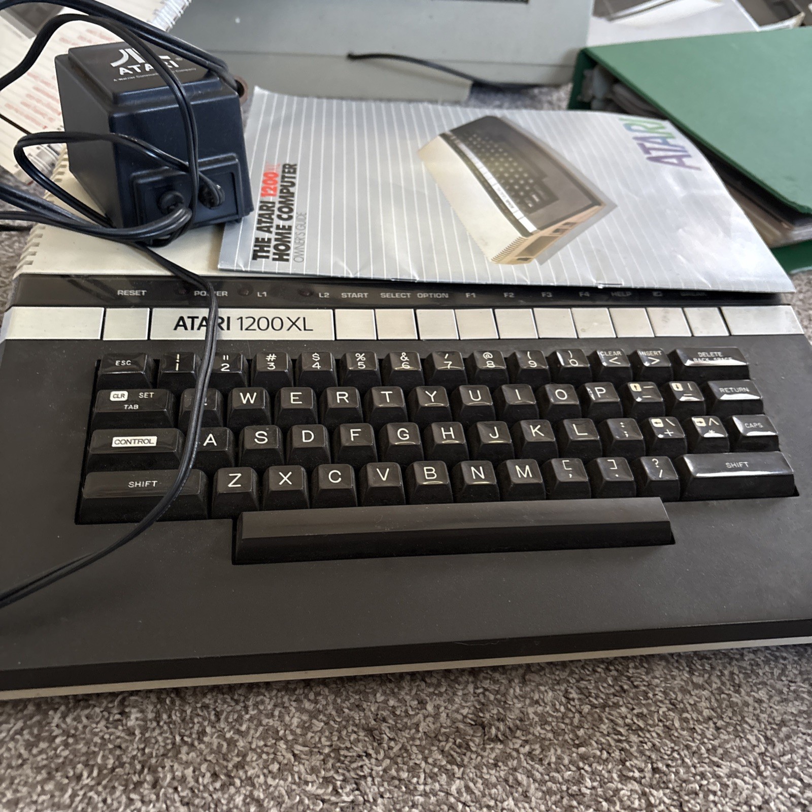 Atari 1200 XL home computer with original owners guide and power supply power on Atari 1200 XL home computer with original owners guide and power supply power on