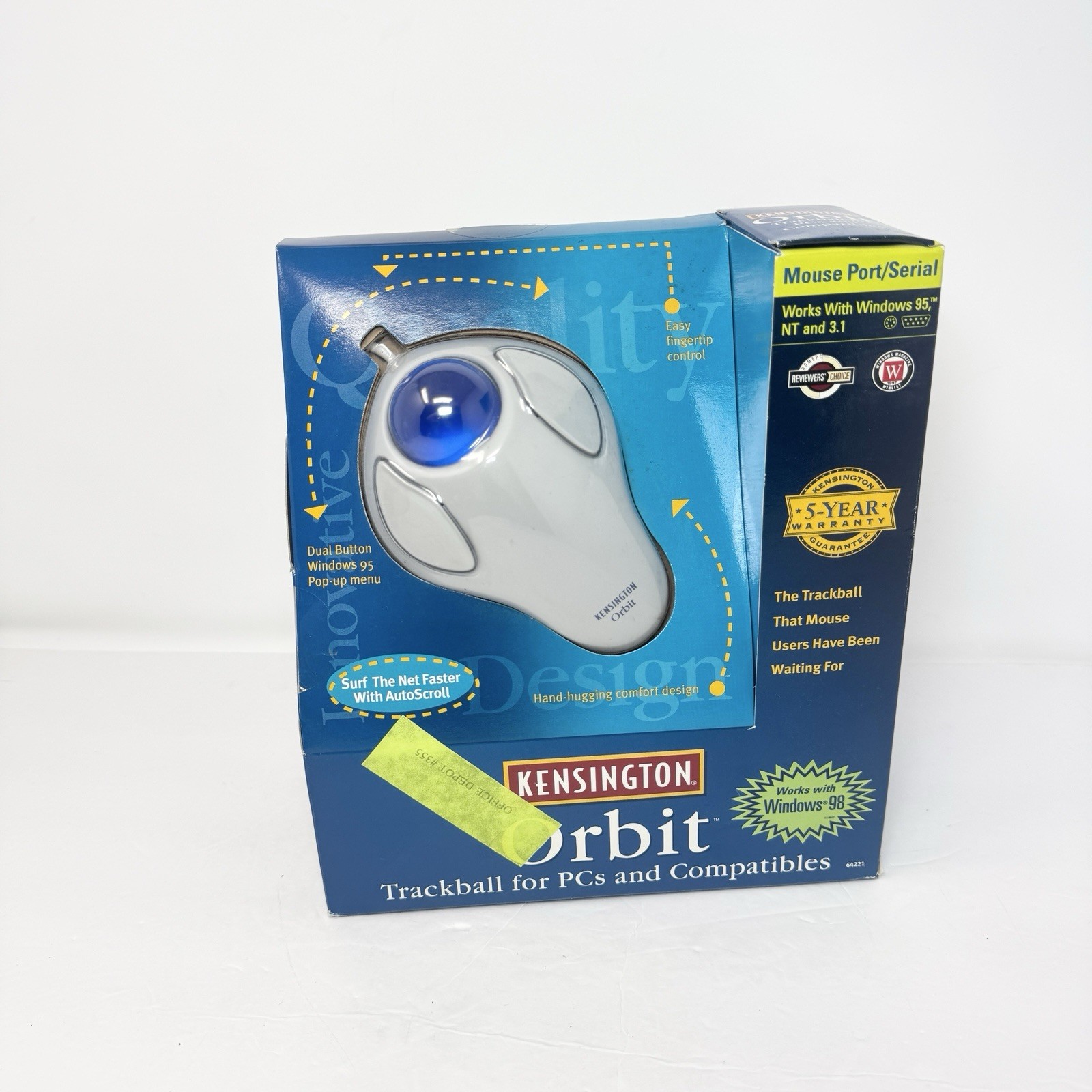Vintage Kensington Orbit 64221 Trackball Serial DB9 PC Mouse Open Box