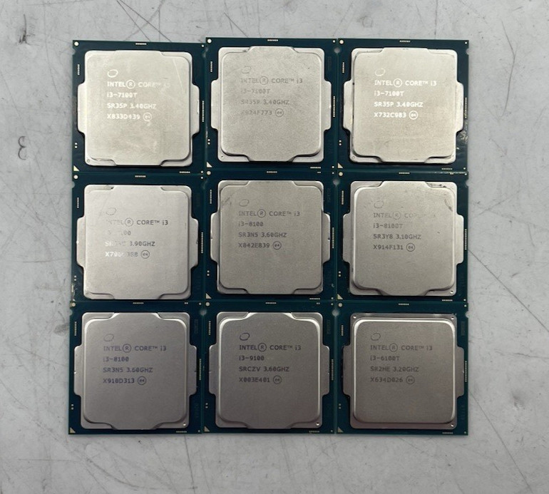 Mixed lot: Intel Core i3-9100, i3-7100T, i3-7100, i3-6100T, i3-8100T, i3-8100, Mixed lot: Intel Core i3-9100, i3-7100T, i3-7100, i3-6100T, i3-8100T, i3-8100,