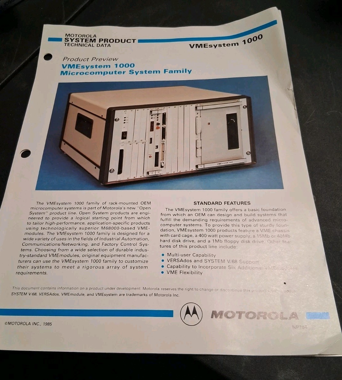 VINTAGE 1985 MOTOROLA RARE BROCHURE VME SYSTEMS 1000 MICRO SYSTEM FAMILY VINTAGE 1985 MOTOROLA RARE BROCHURE VME SYSTEMS 1000 MICRO SYSTEM FAMILY