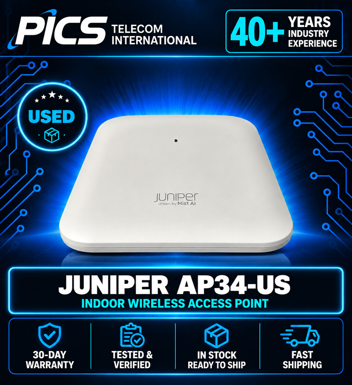 Juniper AP34-US Mist AI Wireless Access Point WiFi 6 Indoor AP (no power)