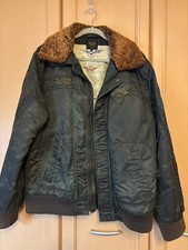 Vintage Military Jacket, Dark Green, With Fur Collar. picture