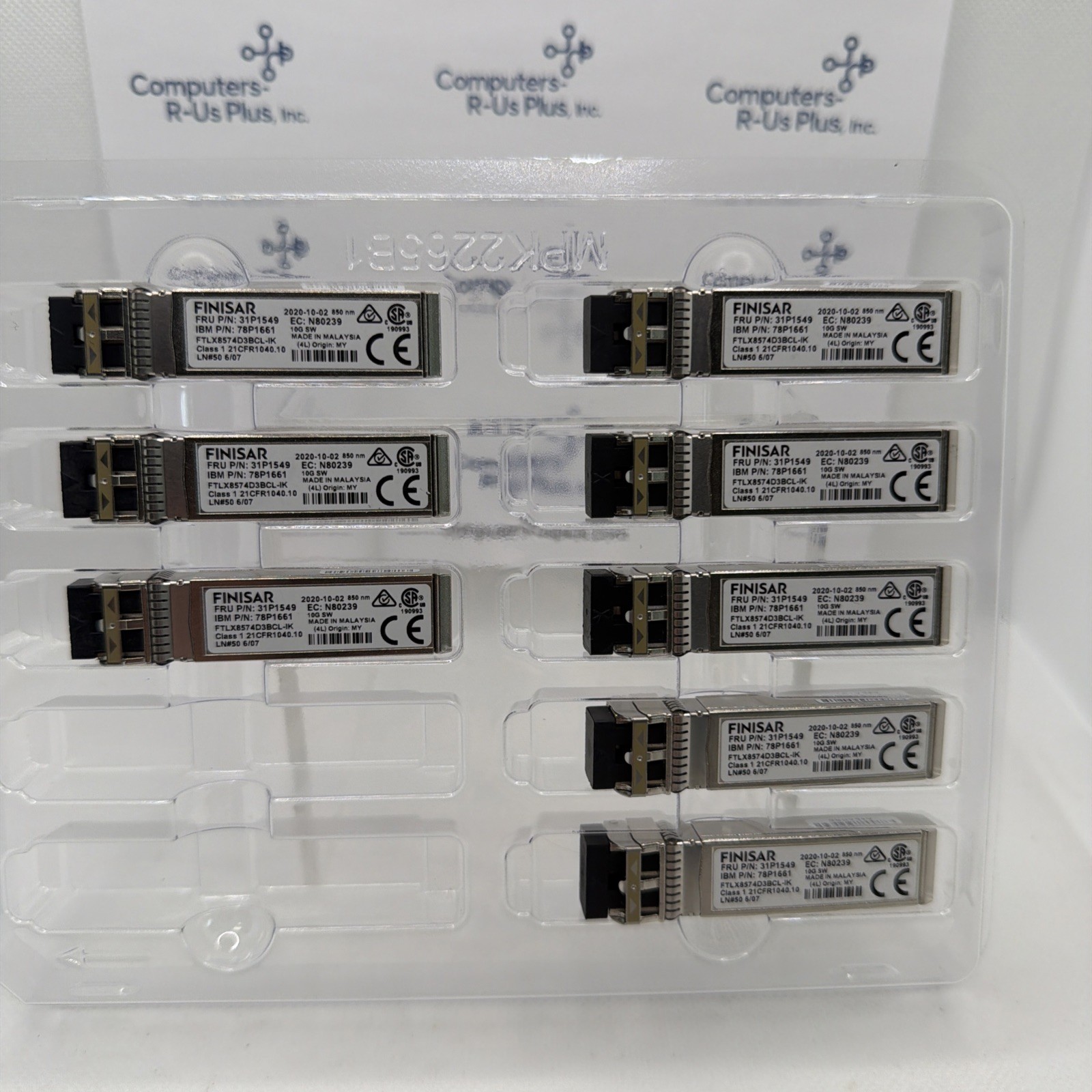10GbE 10GFC SFP+ LC SW 850nm IBM 78P1661 31P1549 Finisar FTLX8571D3BCL-IK Qty 8