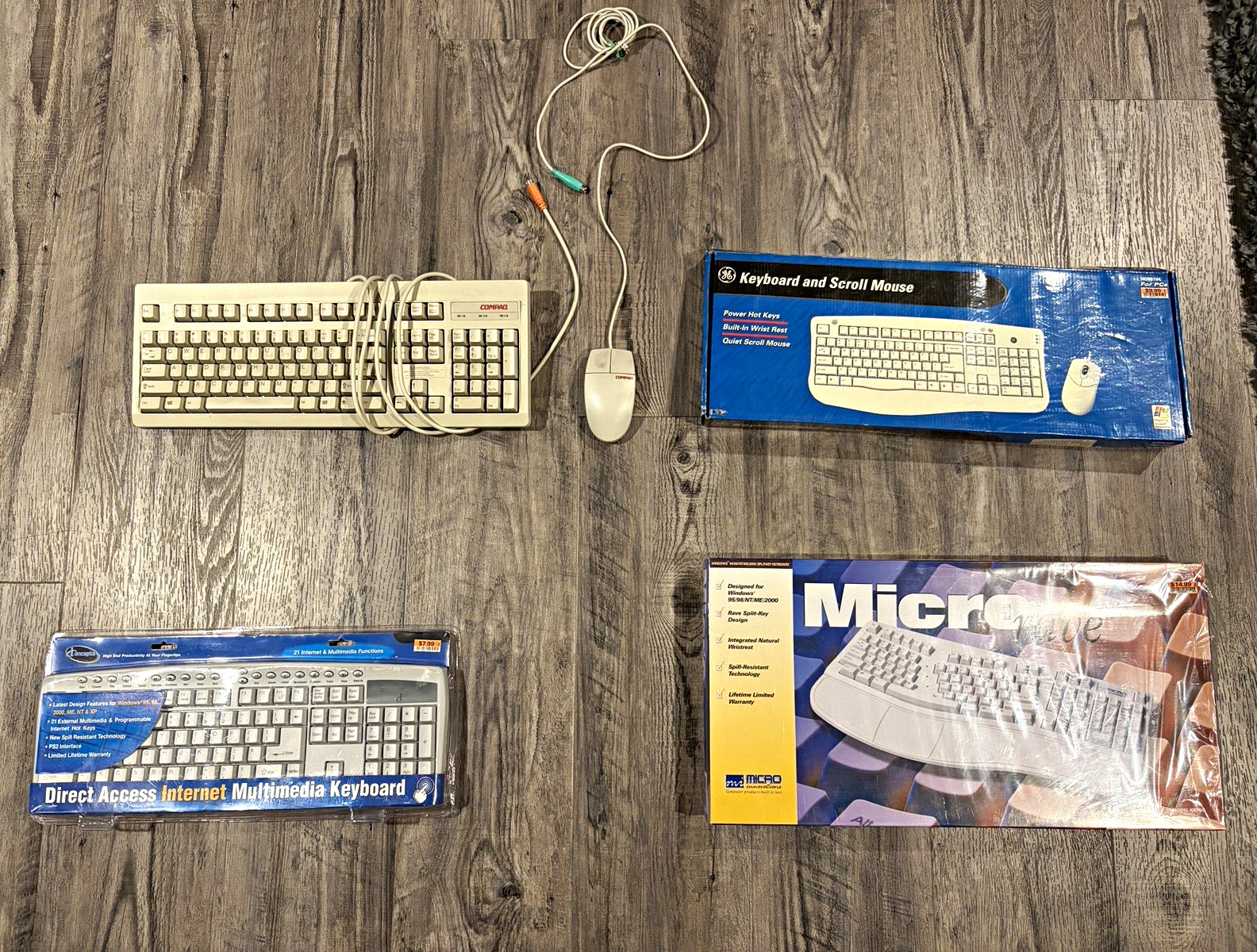 VINTAGE Compaq Wired PS/2 Standard Keyboard & Mouse Bundle English LOT OF 4