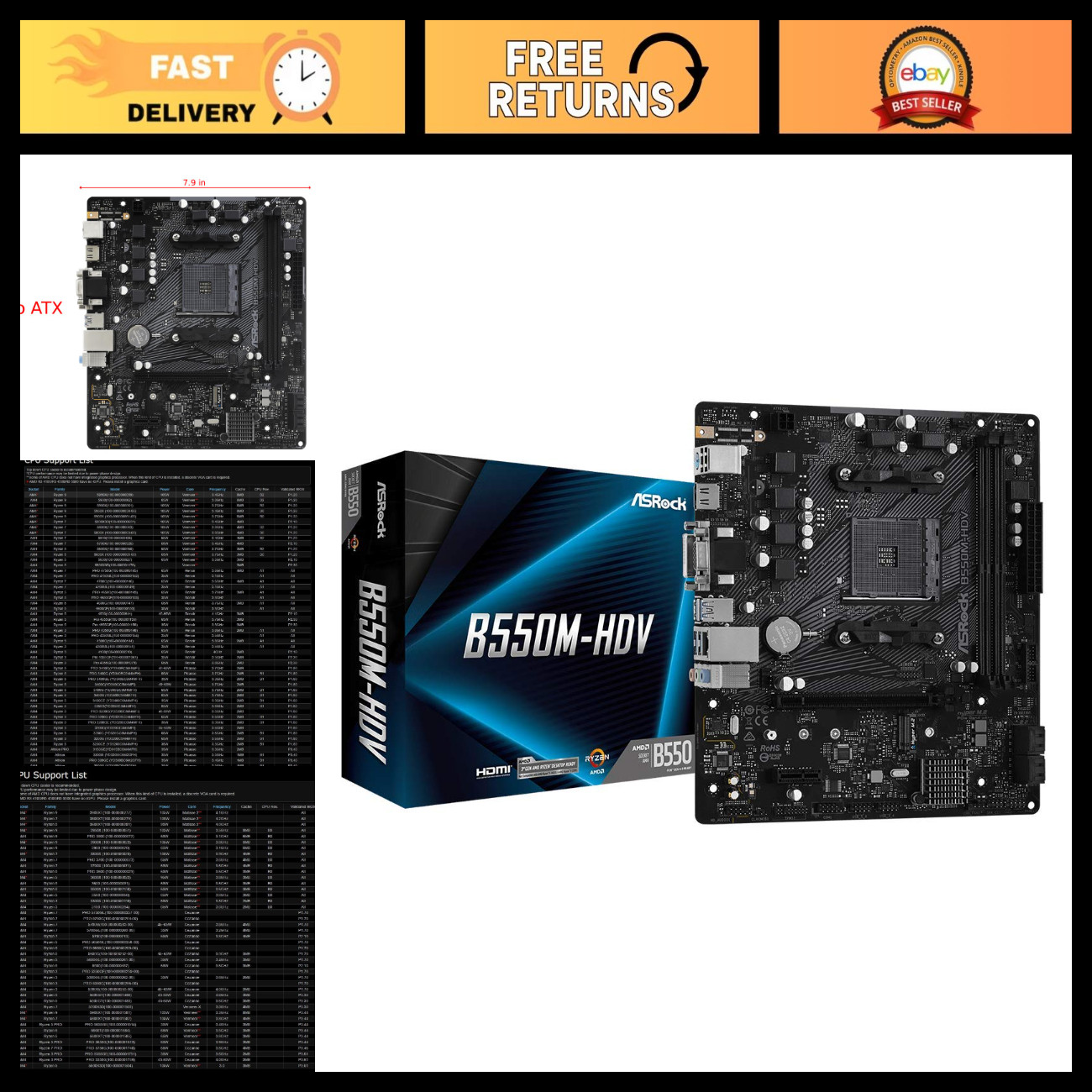 Micro-ATX Motherboard AM4 for AMD Ryzen 5000/4000/3000, DDR4 4733+, PCIe 4.0, Gi Micro-ATX Motherboard AM4 for AMD Ryzen 5000/4000/3000, DDR4 4733+, PCIe 4.0, Gi