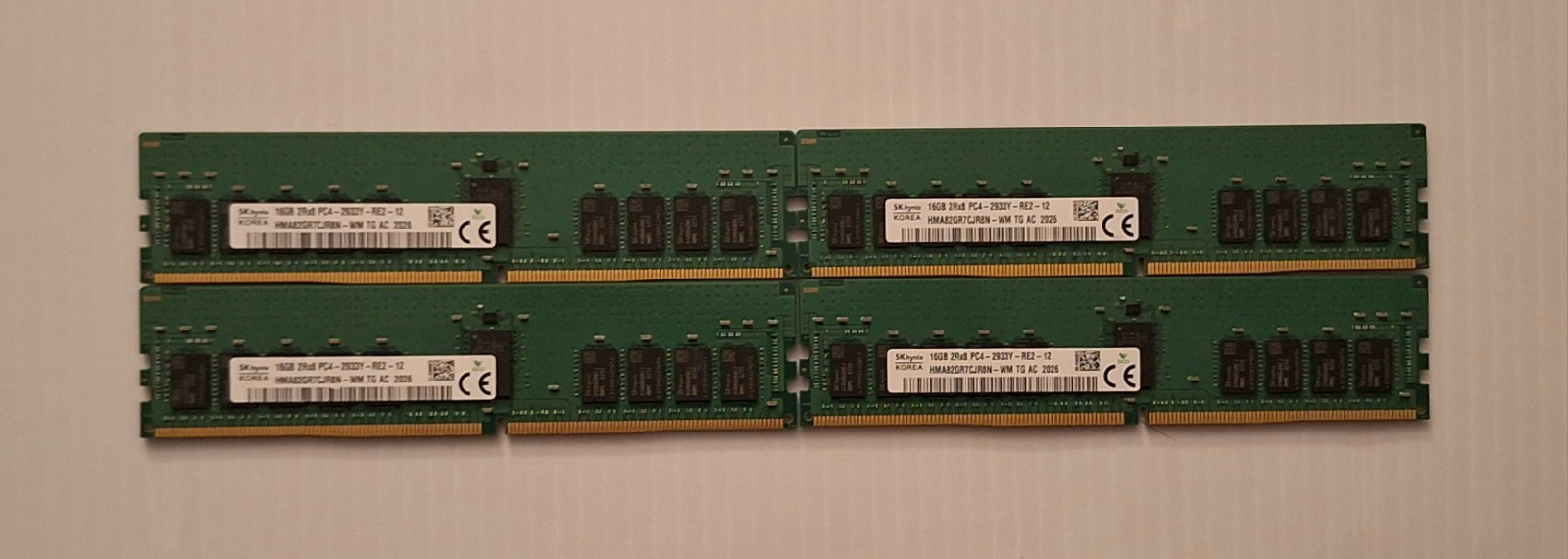 LOT of 4 SK Hynix 16GB DDR4 SDRAM PC4-2933Y HMA82GR7CJR8N RDIMM Server 288 Pin LOT of 4 SK Hynix 16GB DDR4 SDRAM PC4-2933Y HMA82GR7CJR8N RDIMM Server 288 Pin