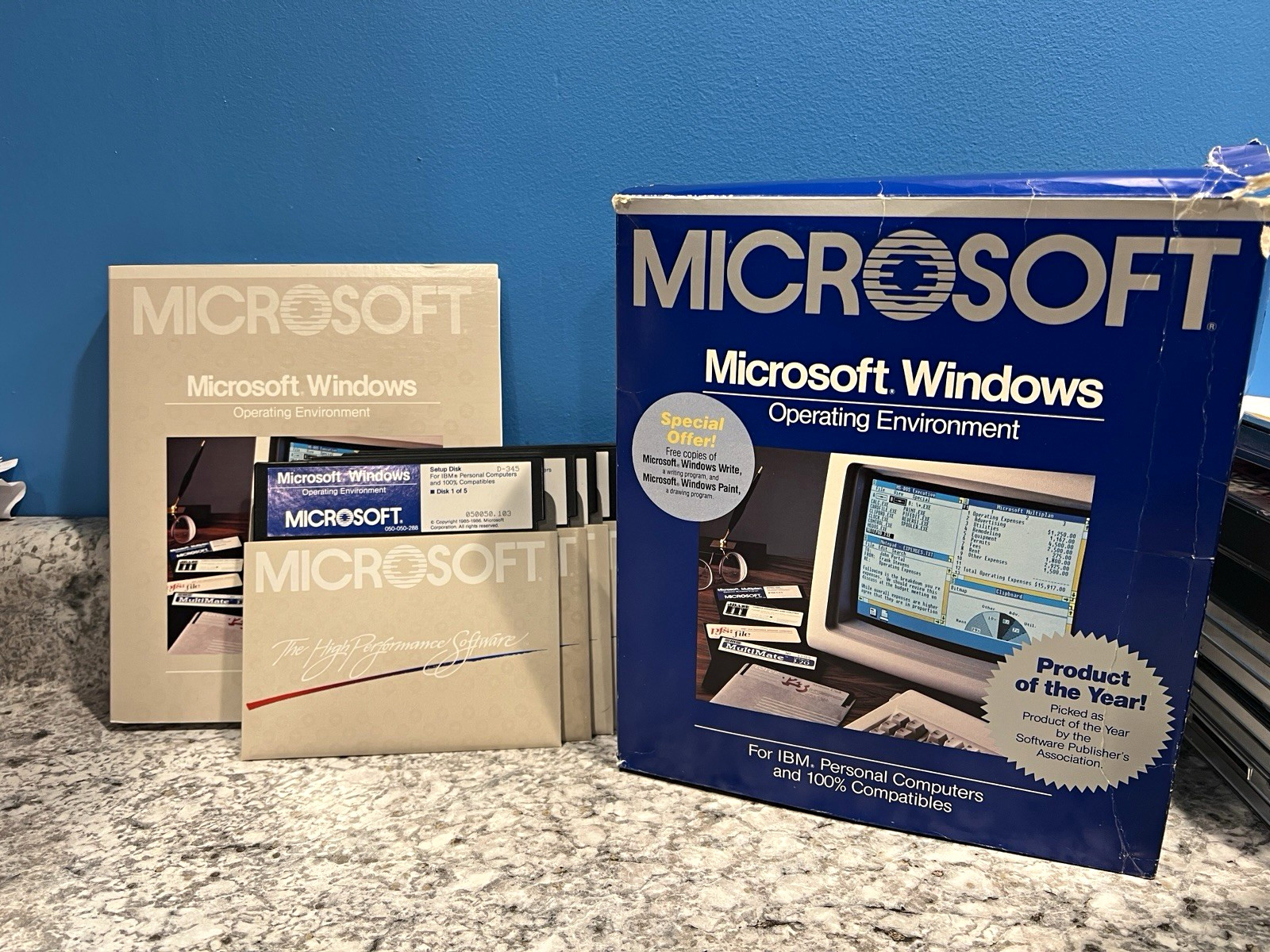 Vintage Microsoft Windows 1.03 (1986) Retail Box - with 6-Disk Set & Manual