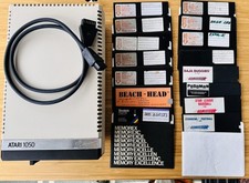 Vintage Atari 1050 Disk Drive w/ SIO Cable & 32 Games/Programs - UNTESTED  picture