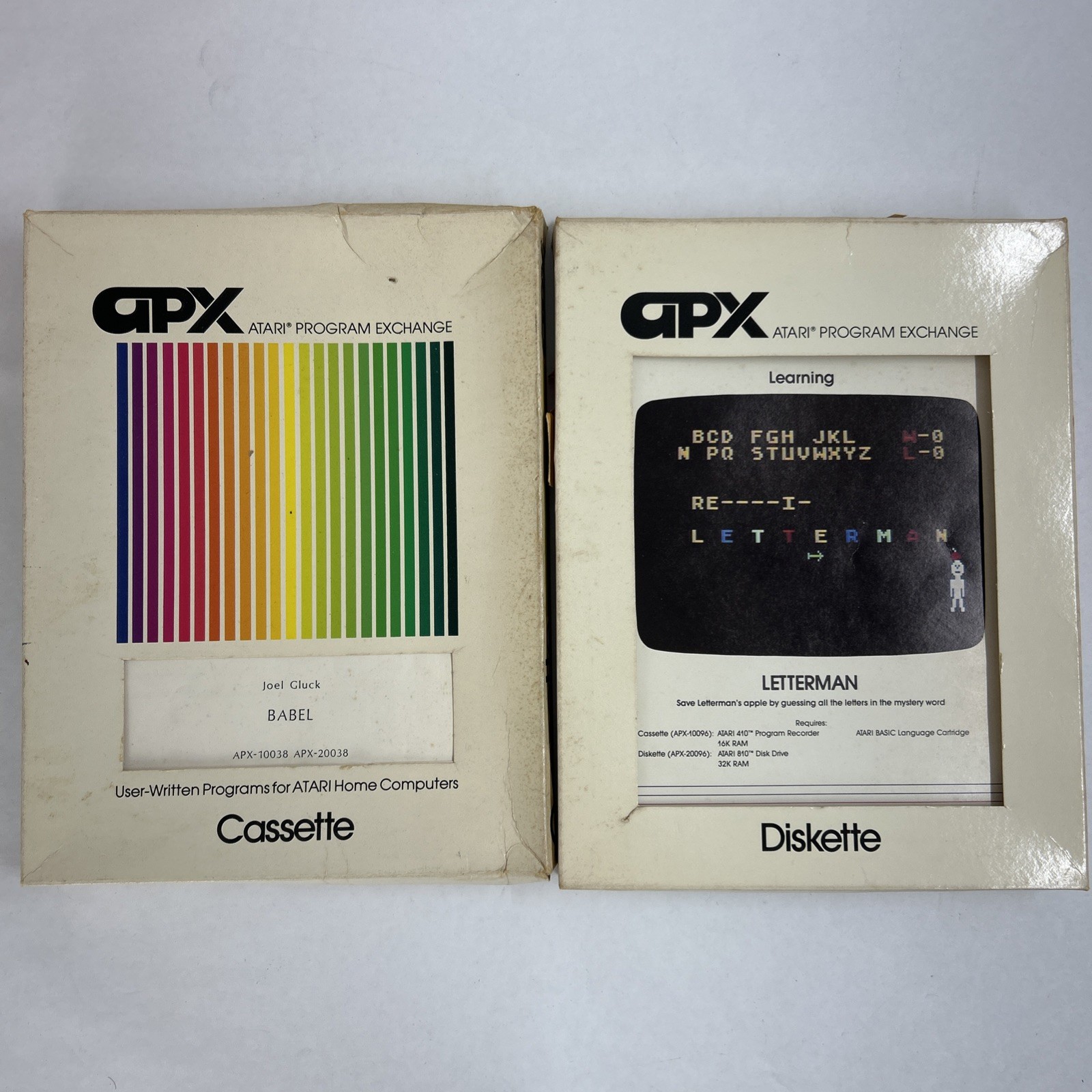 Atari 400 APX Program Exchange Joel Gluck Babel Cassette and Letterman Diskette Atari 400 APX Program Exchange Joel Gluck Babel Cassette and Letterman Diskette