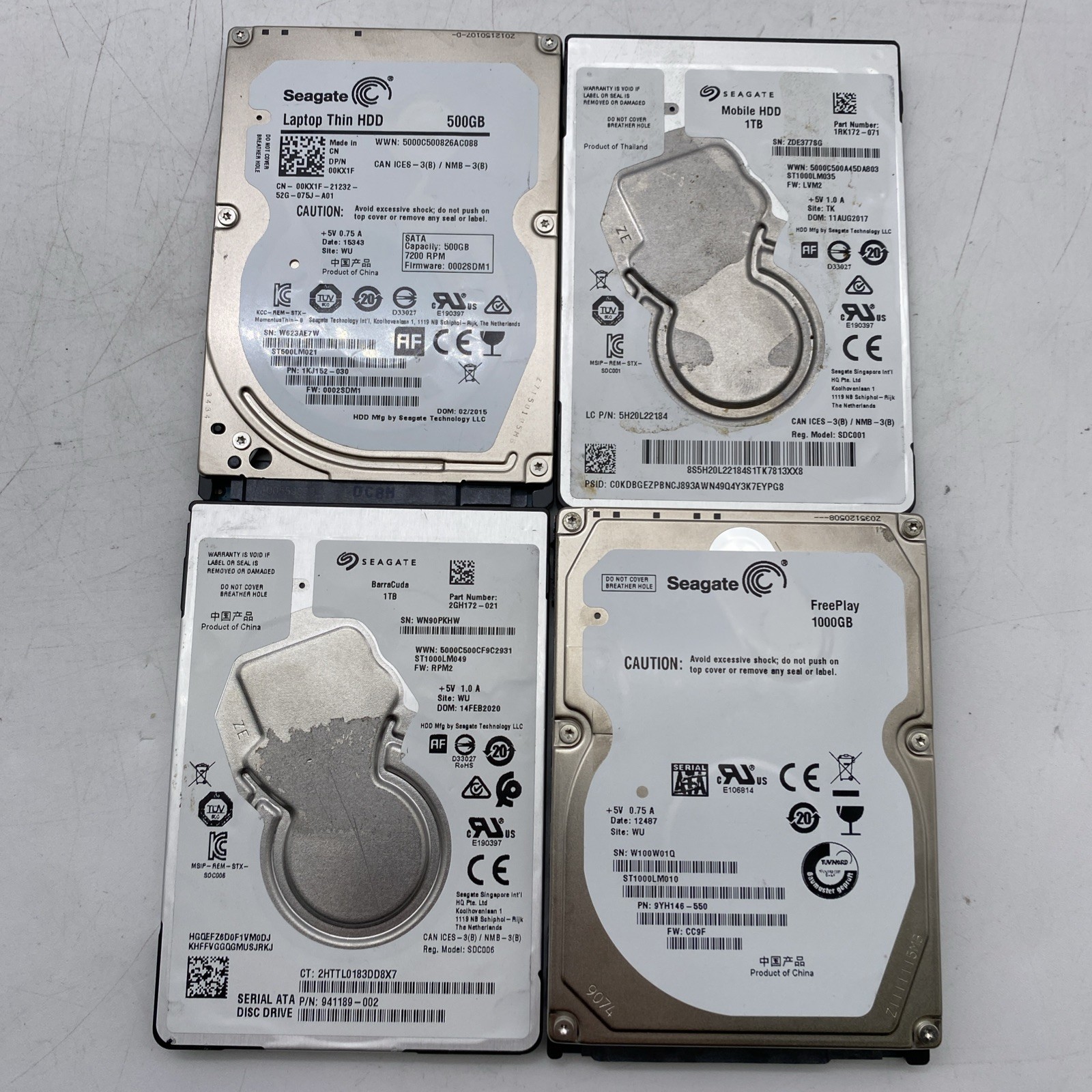 Lot of 4-Seagate 00KX1F ST1000LM035 ST1000LM049 ST1000LM010 500GB 2x1TB Lot of 4-Seagate 00KX1F ST1000LM035 ST1000LM049 ST1000LM010 500GB 2x1TB