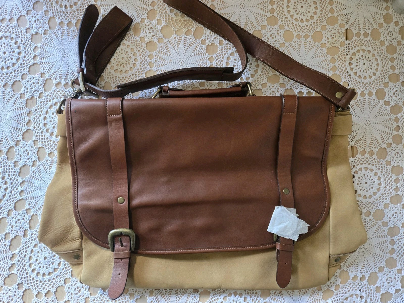 Vintage Genuine Leather Marlboro Shoulder Bag With Straps Handle Brown 